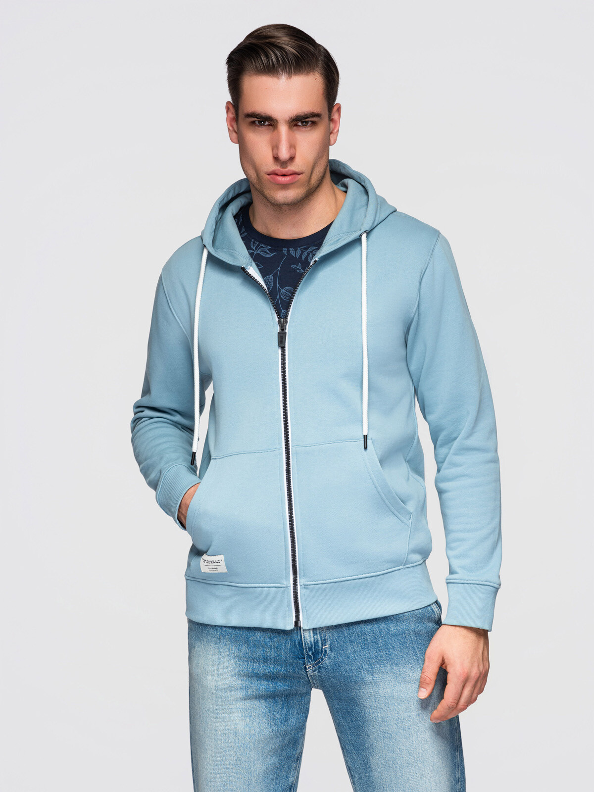 Ombre Men's BASIC cotton stretch hooded sweatshirt - blue