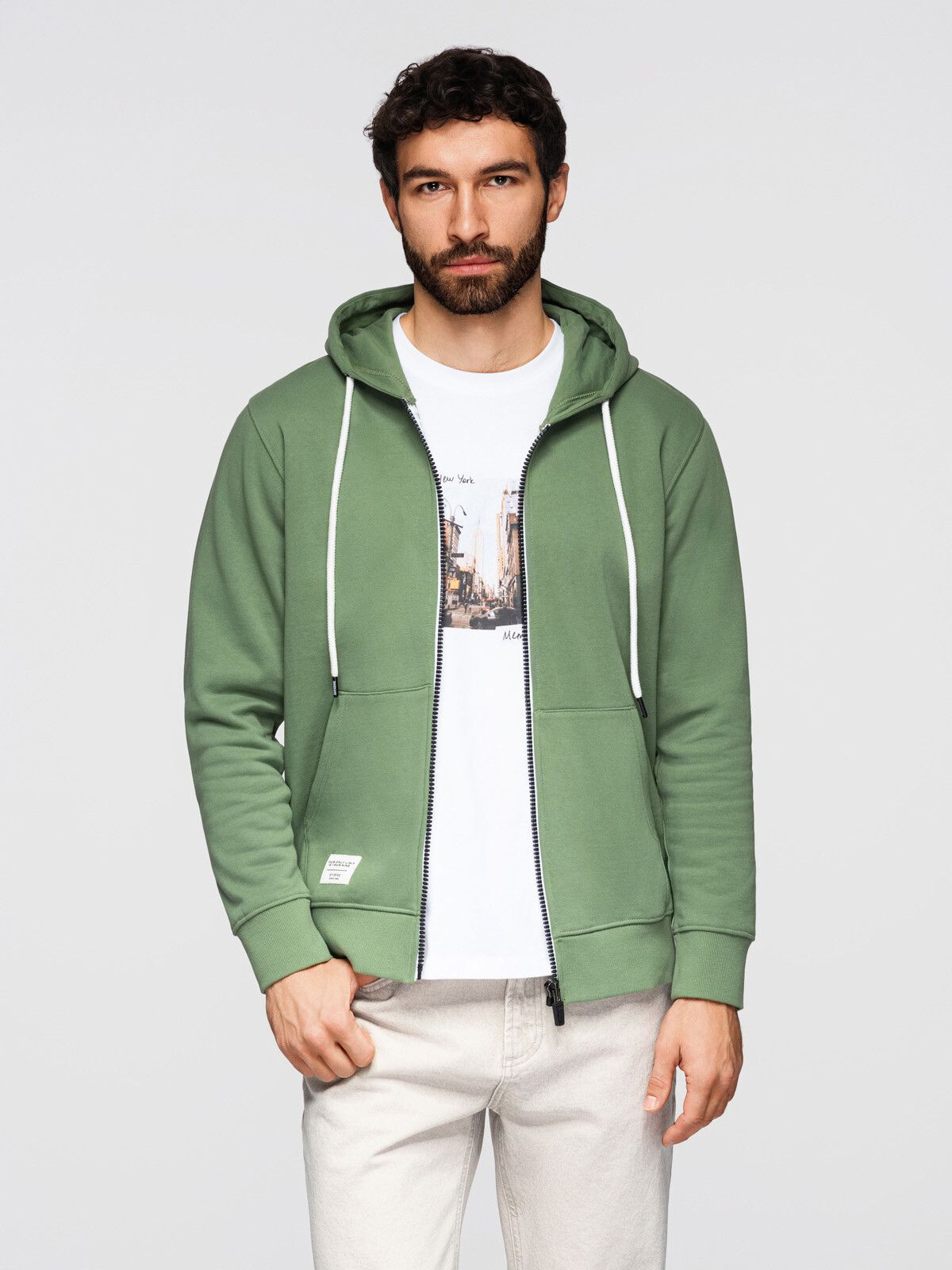 Ombre Men's cotton BASIC zip-up sweatshirt with hood - green