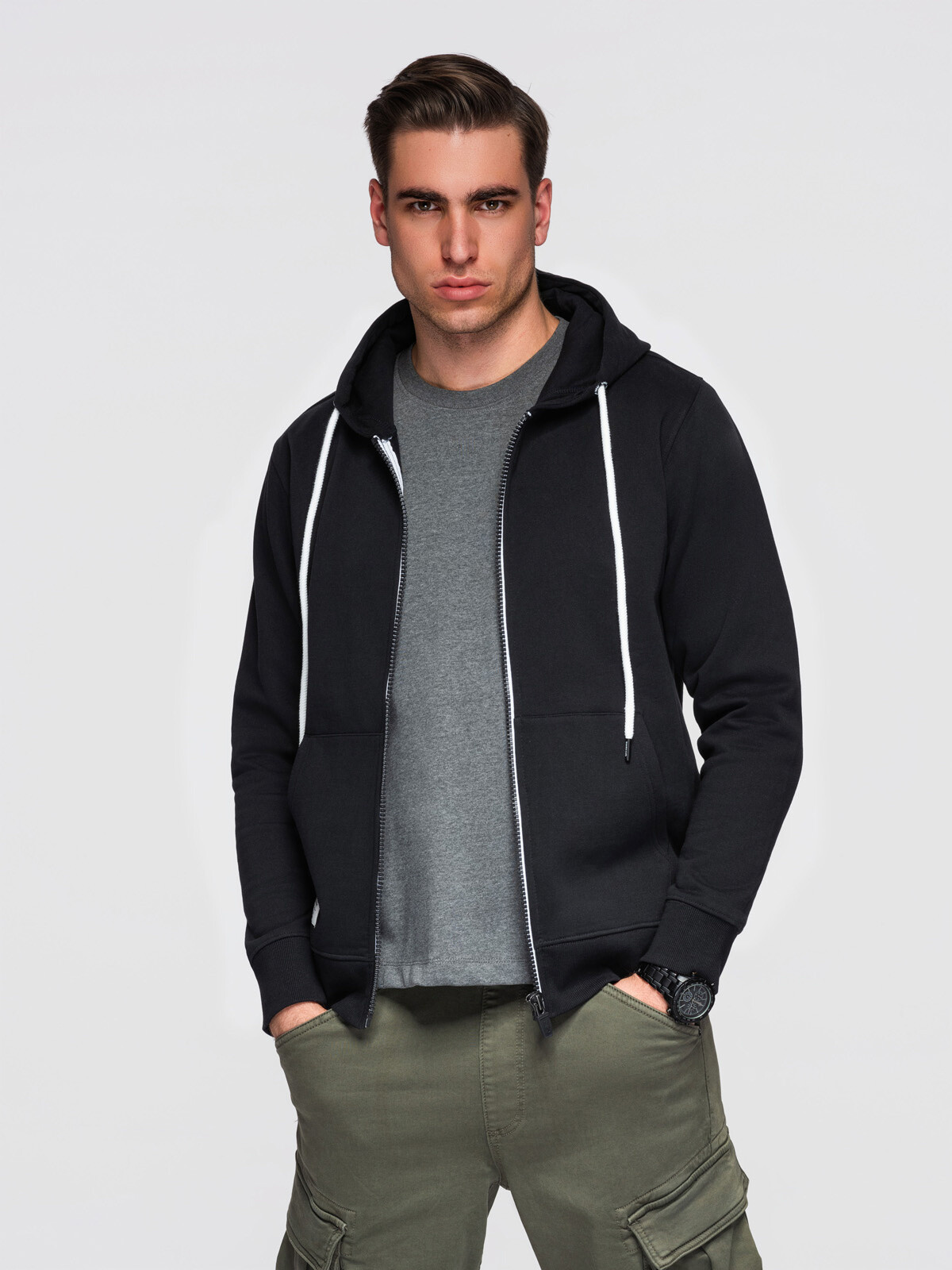 Ombre Men's BASIC cotton stretch hooded sweatshirt - black