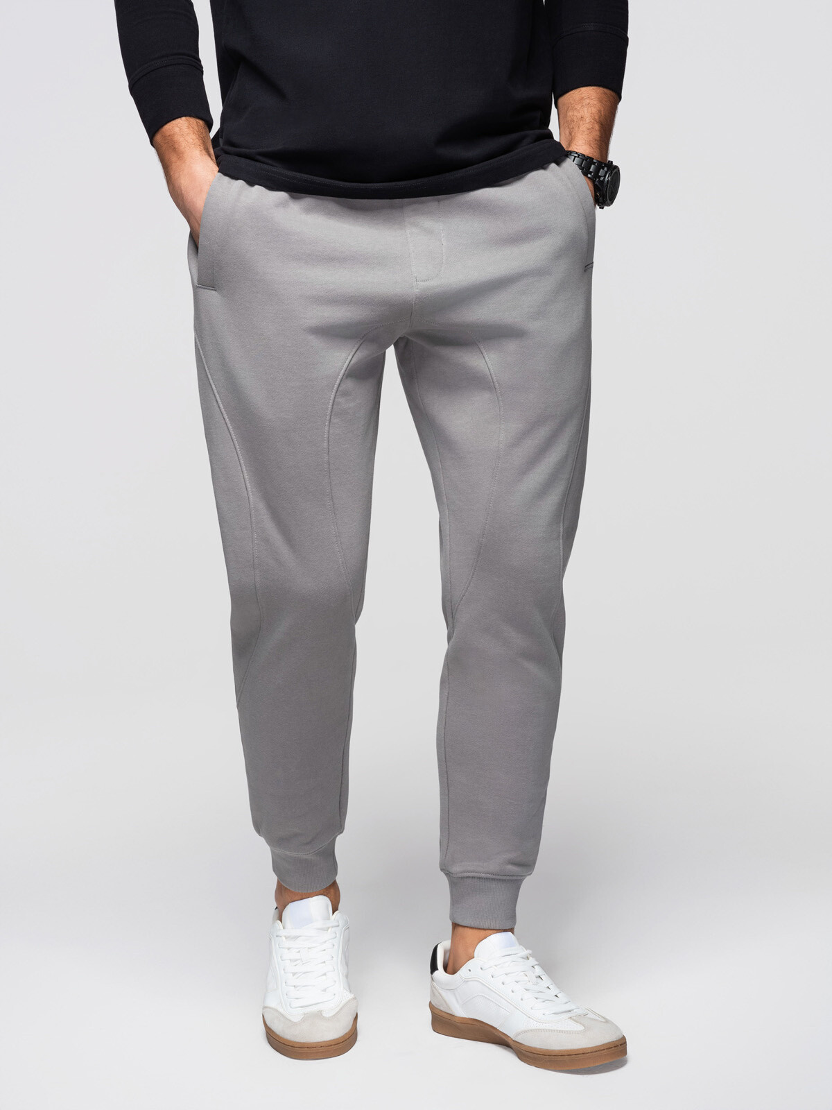 Ombre Men's BASIC jogger sweatpants with ribbed leg - grey
