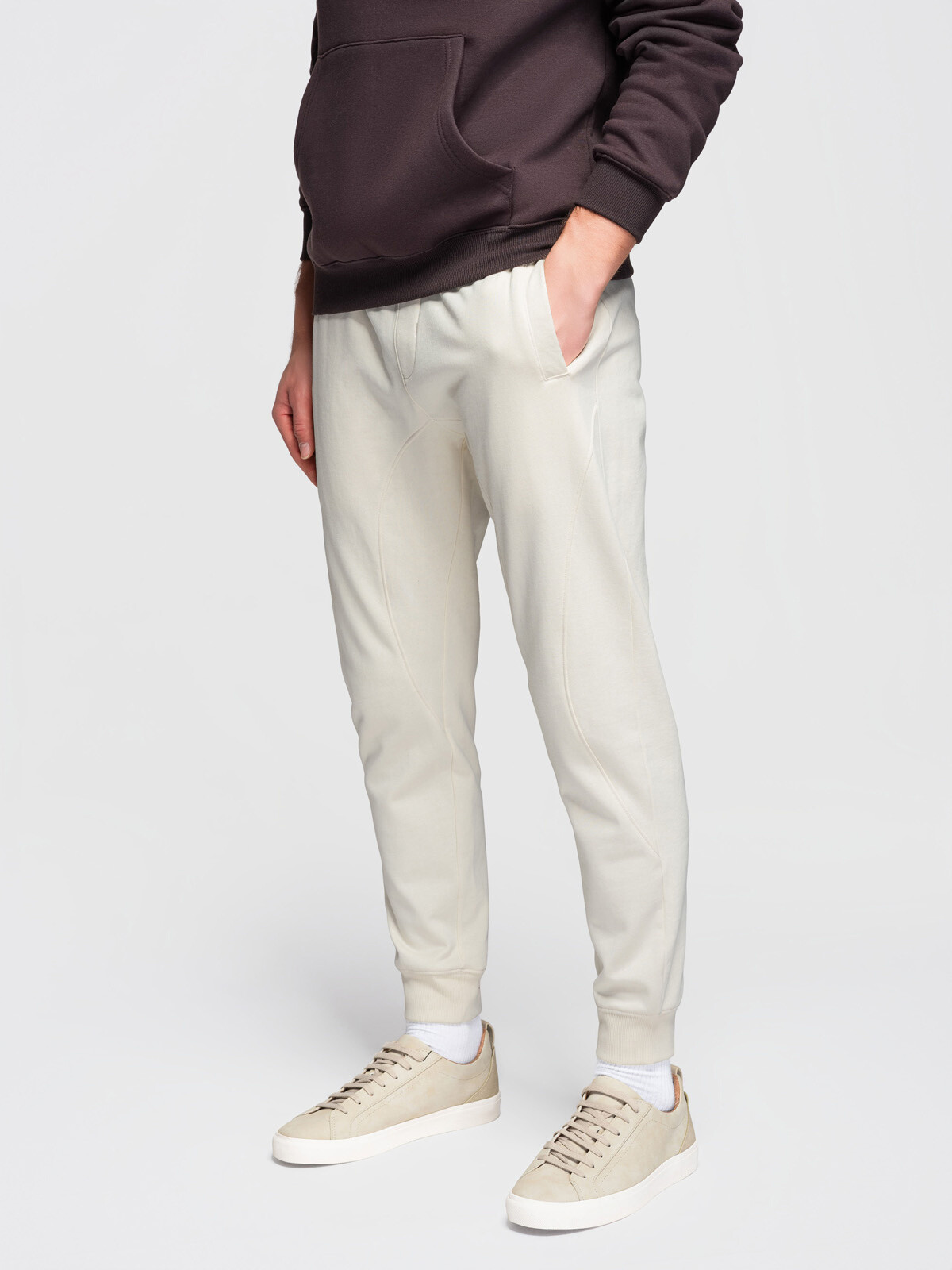 Ombre Men's BASIC jogger sweatpants with ribbed leg - cream
