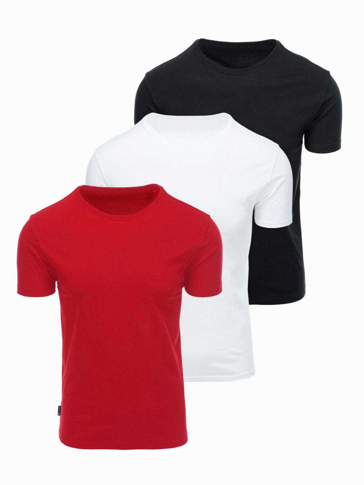 Ombre BASIC men's cotton t-shirt set with round neckline - black/white/dark red