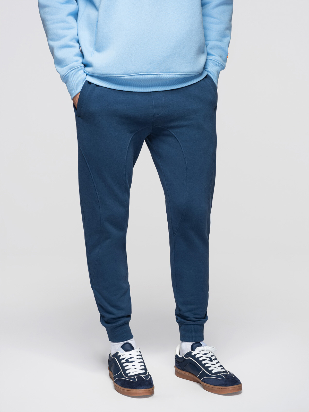 Ombre BASIC jogger men's sweatpants with ribbed leg - navy blue