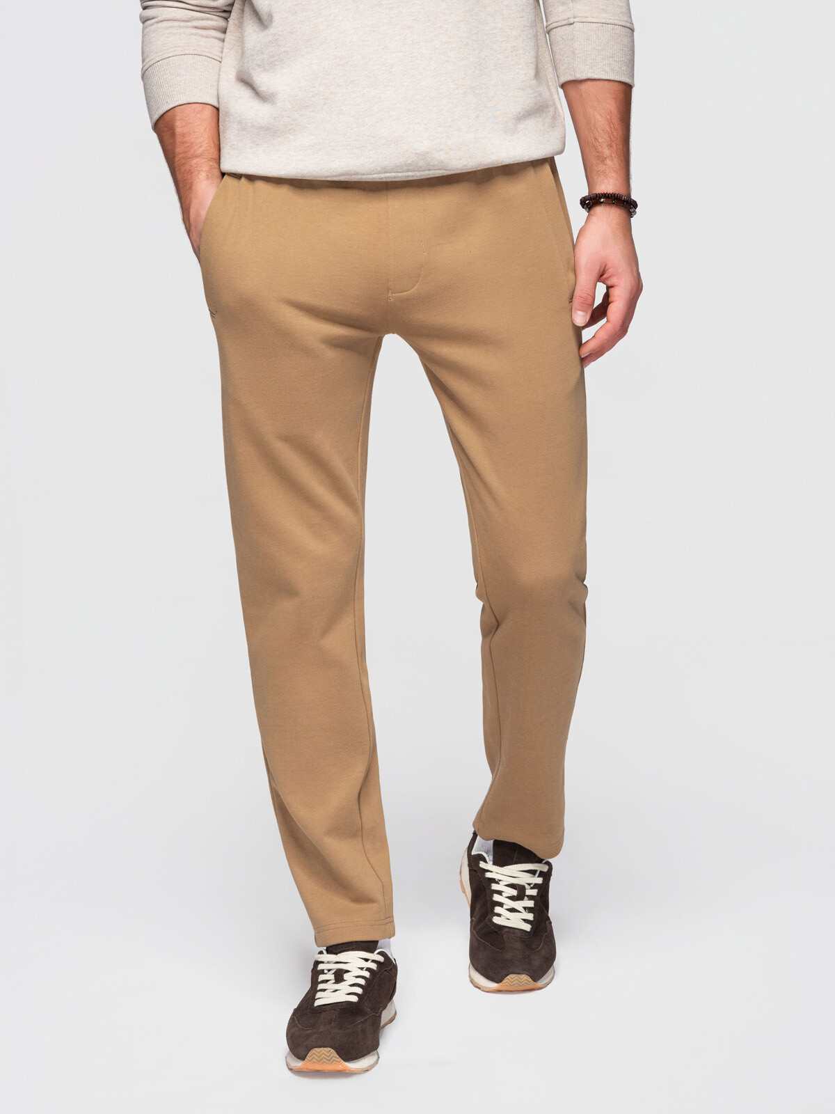 Ombre Men's BASIC cotton sweatpants with unlined leg - brown