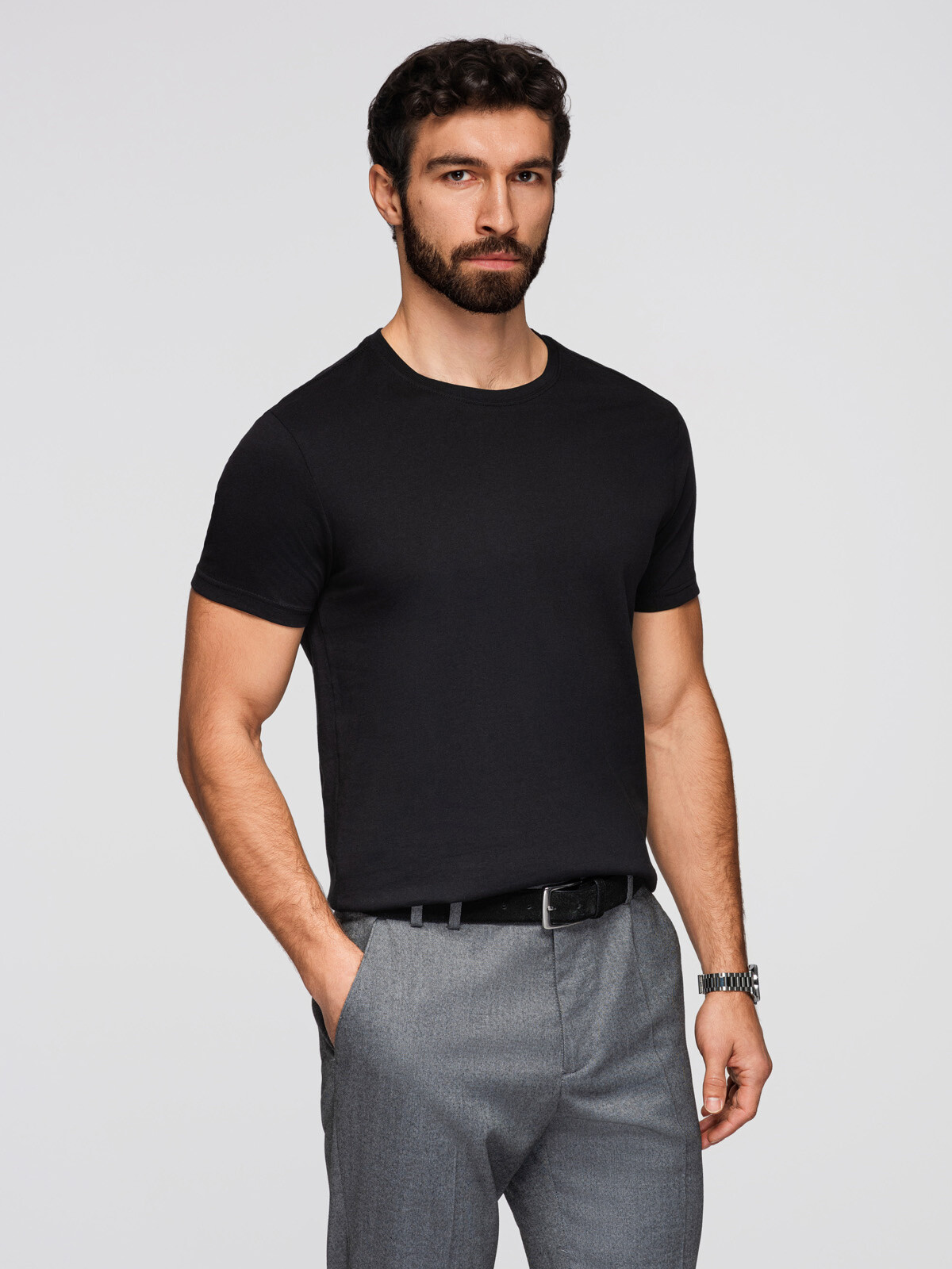 Ombre BASIC men's cotton round neck t-shirt set - 3x black