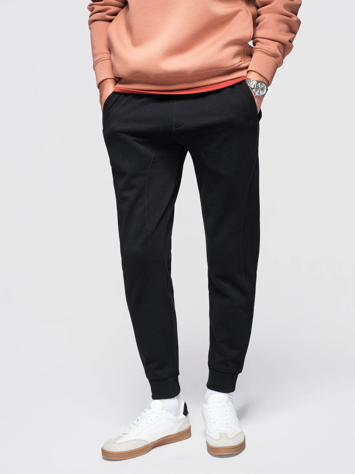 Ombre Men's BASIC jogger sweatpants with ribbed leg - black