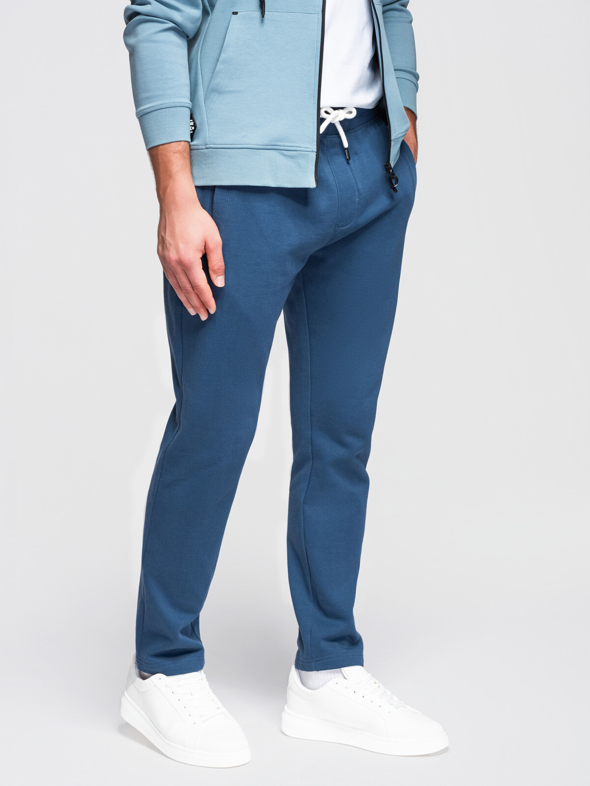 Ombre BASIC men's cotton tracksuit trousers with unlined leg - dark blue