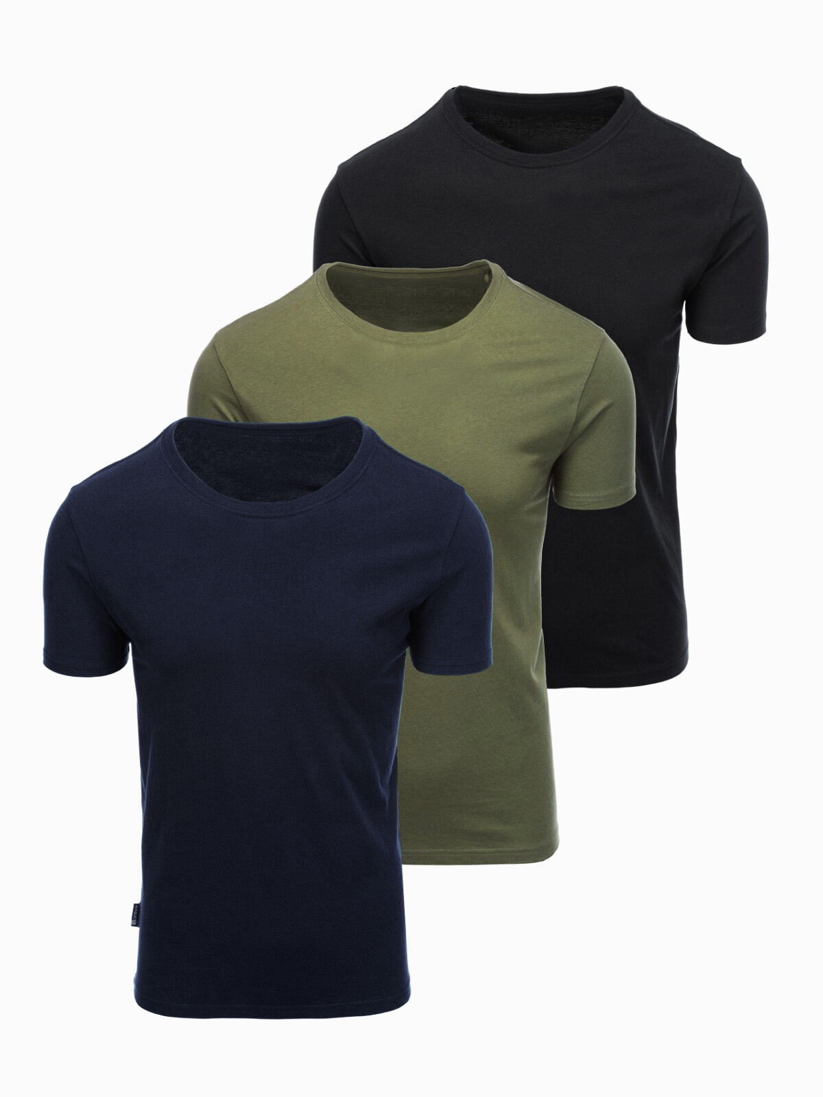 Ombre BASIC men's cotton t-shirt set with round neckline - black/green/khaki