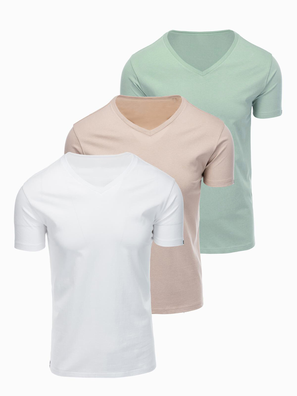 Ombre BASIC men's V-neck cotton T-shirt set - grey-green/white/beige