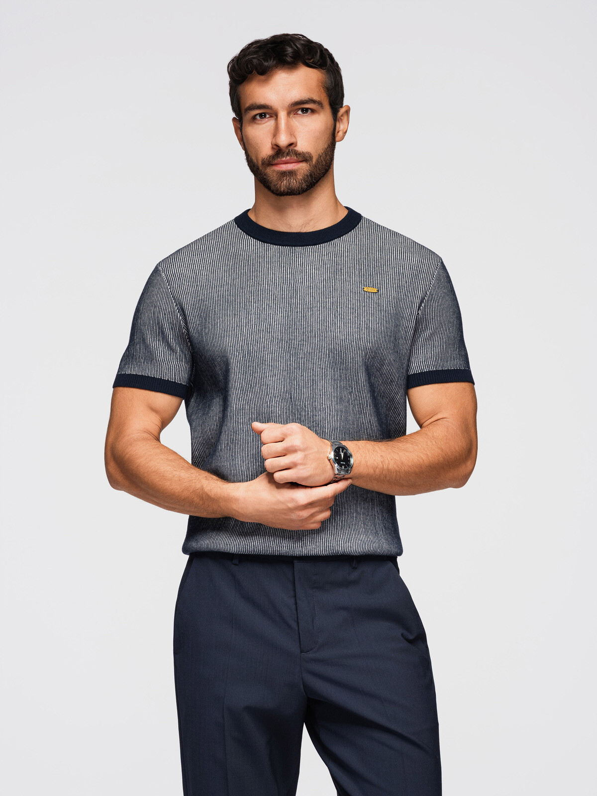 Ombre Men's structured cotton knit shirt - navy blue