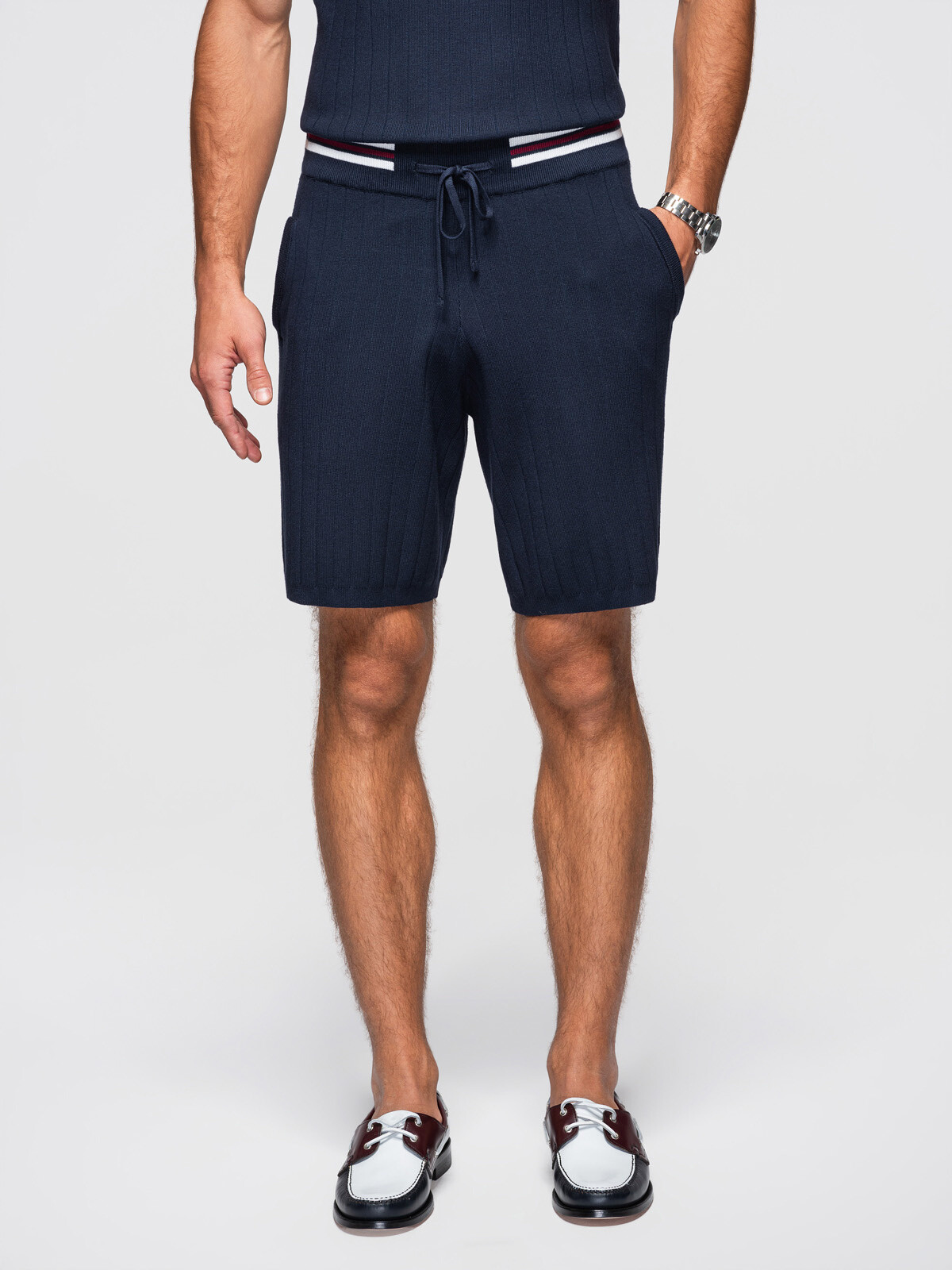 Ombre Structured viscose men's REGULAR shorts - navy blue