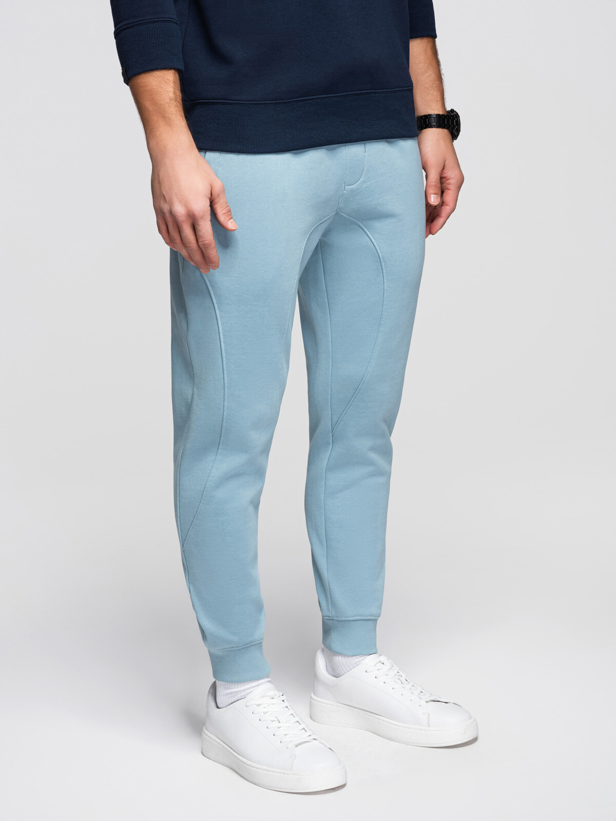 Ombre Men's BASIC jogger sweatpants with ribbed leg - blue