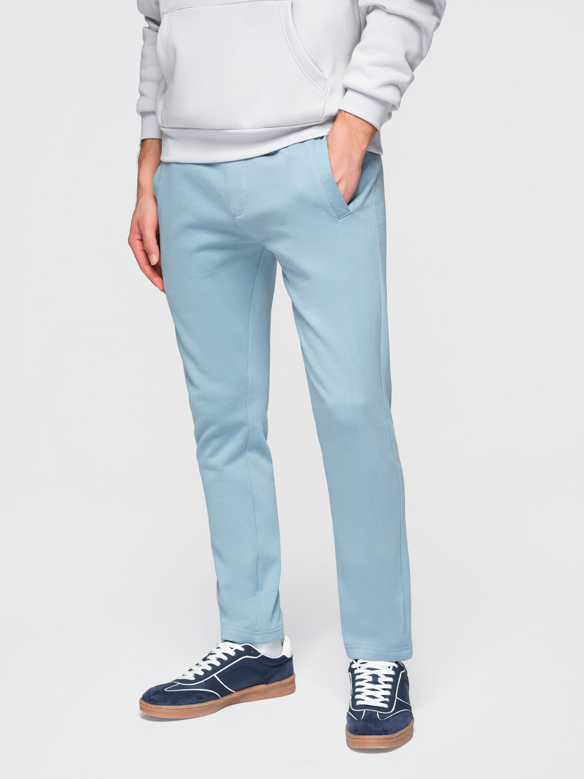 Ombre Men's BASIC cotton sweatpants with unlined leg - light blue