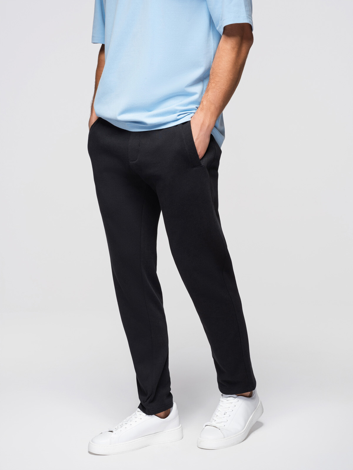 Ombre BASIC men's cotton tracksuit trousers with unlined leg - black