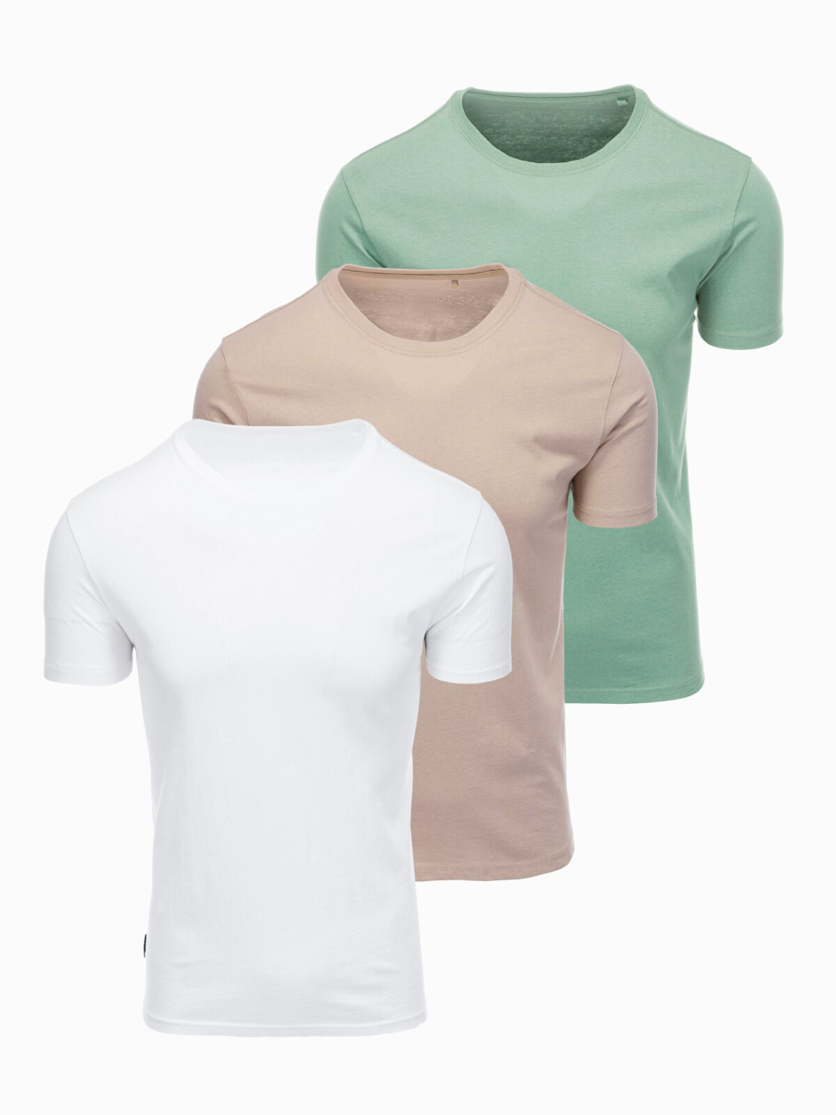 Ombre BASIC men's cotton shirt set with round neckline - grey-green/white/beige