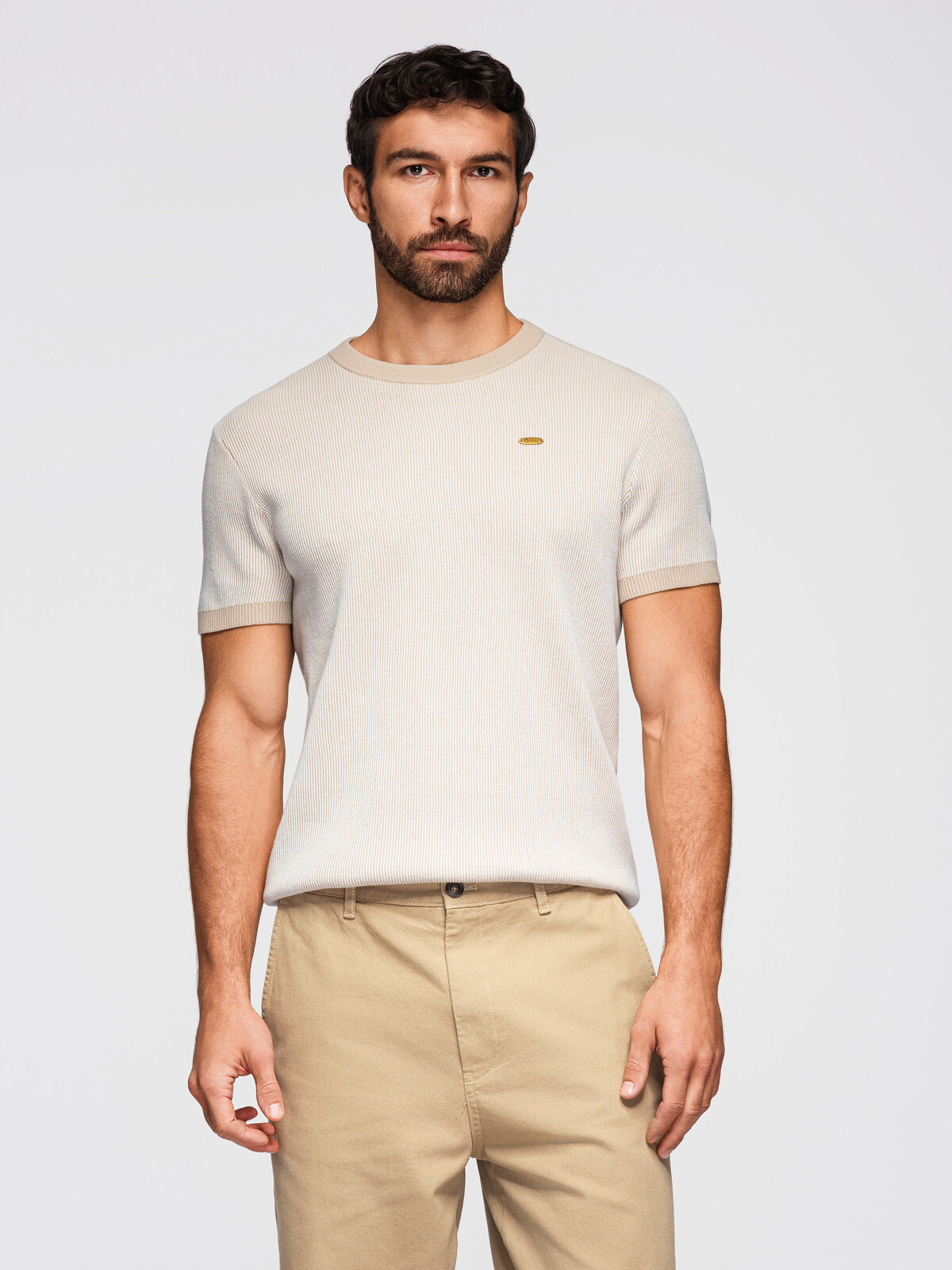 Ombre Men's structured cotton knit shirt - white