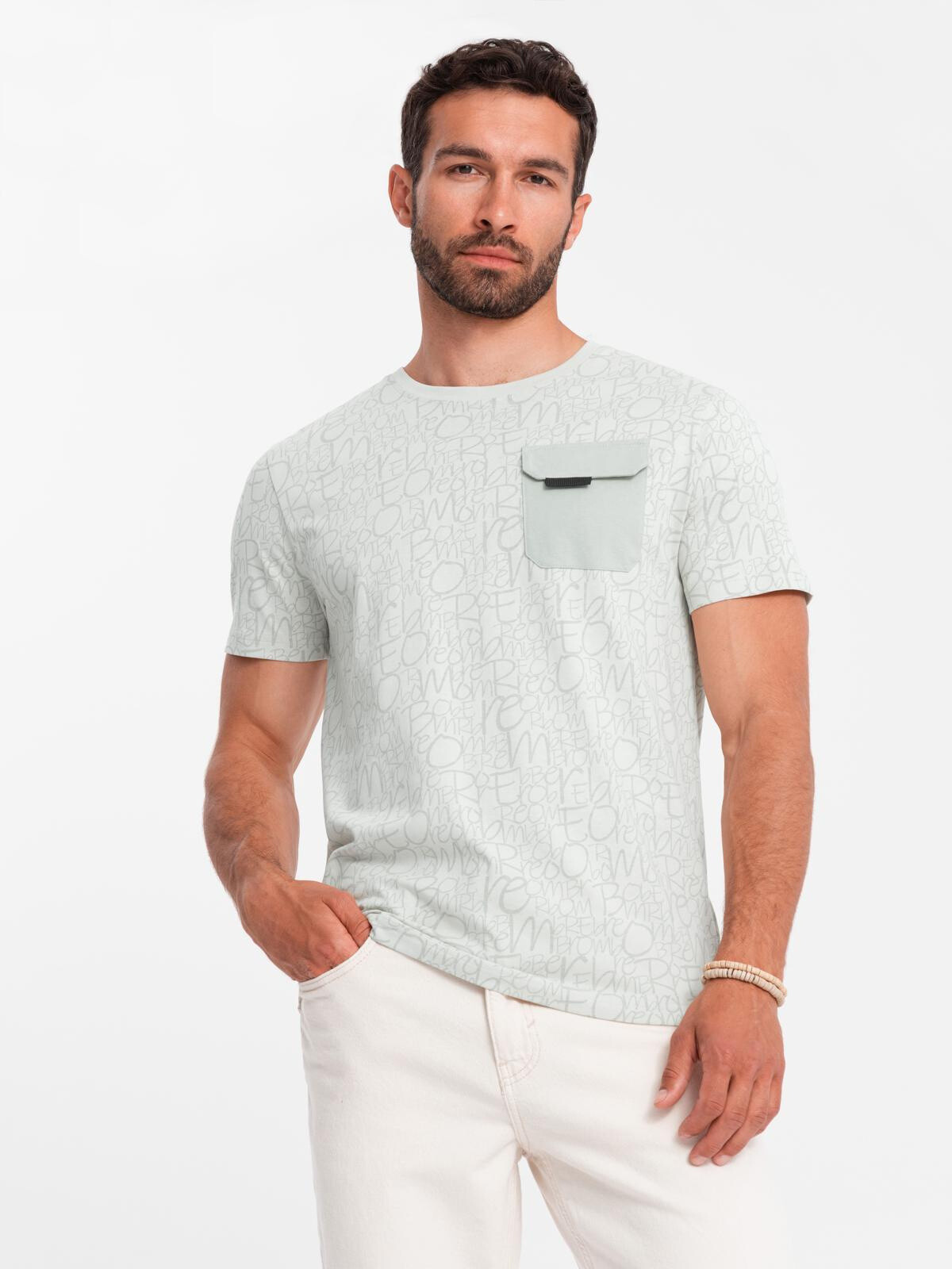 Ombre Men's cotton t-shirt with letter print and pocket - yellow