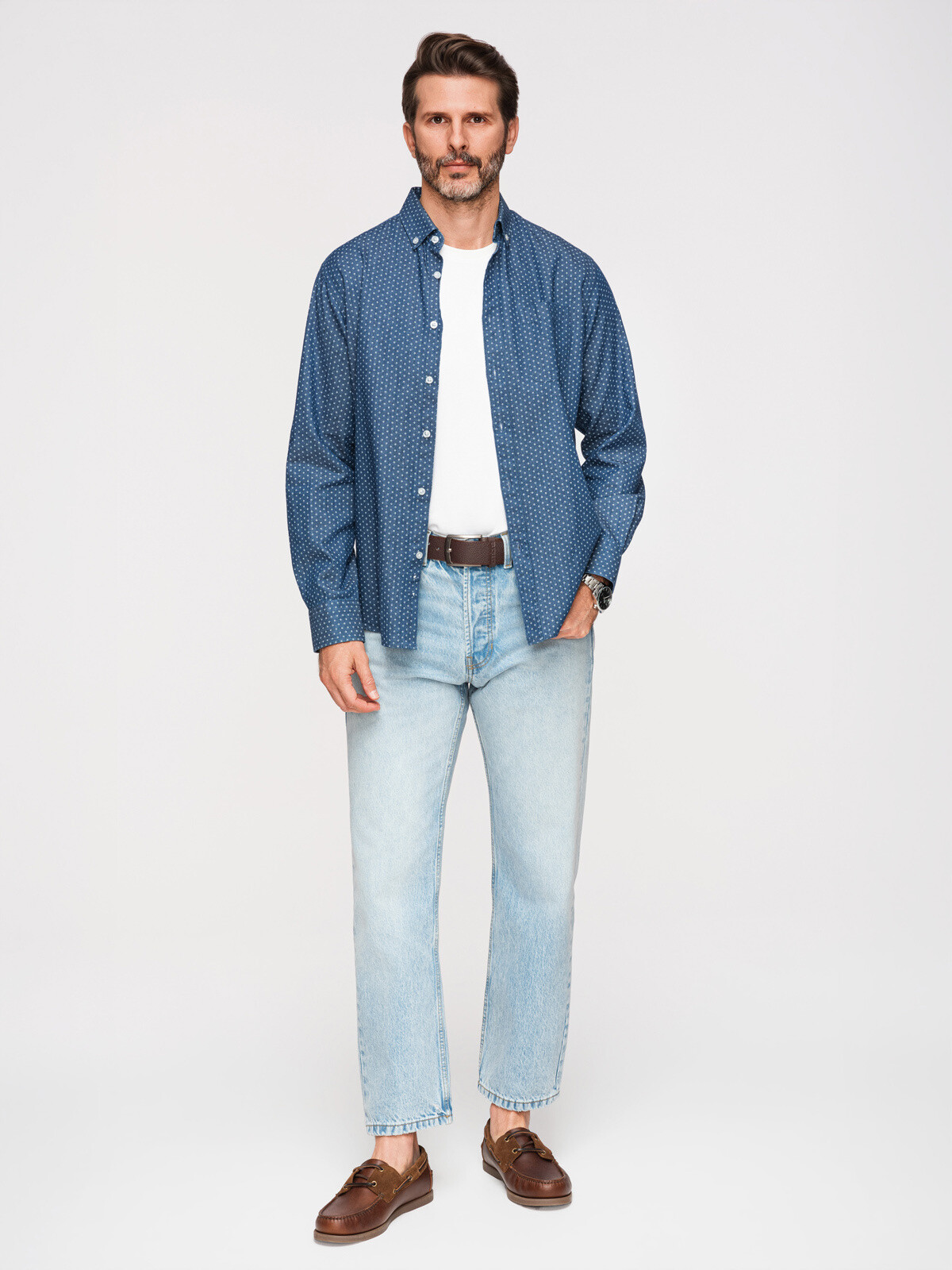 Ombre Men's cotton thin denim patterned shirt