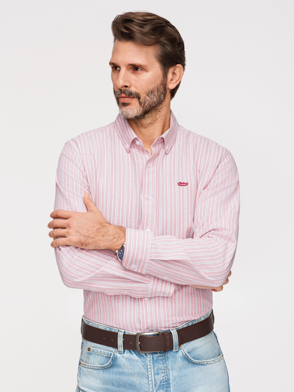 Ombre Men's cotton REGULAR FIT shirt with fine stripes