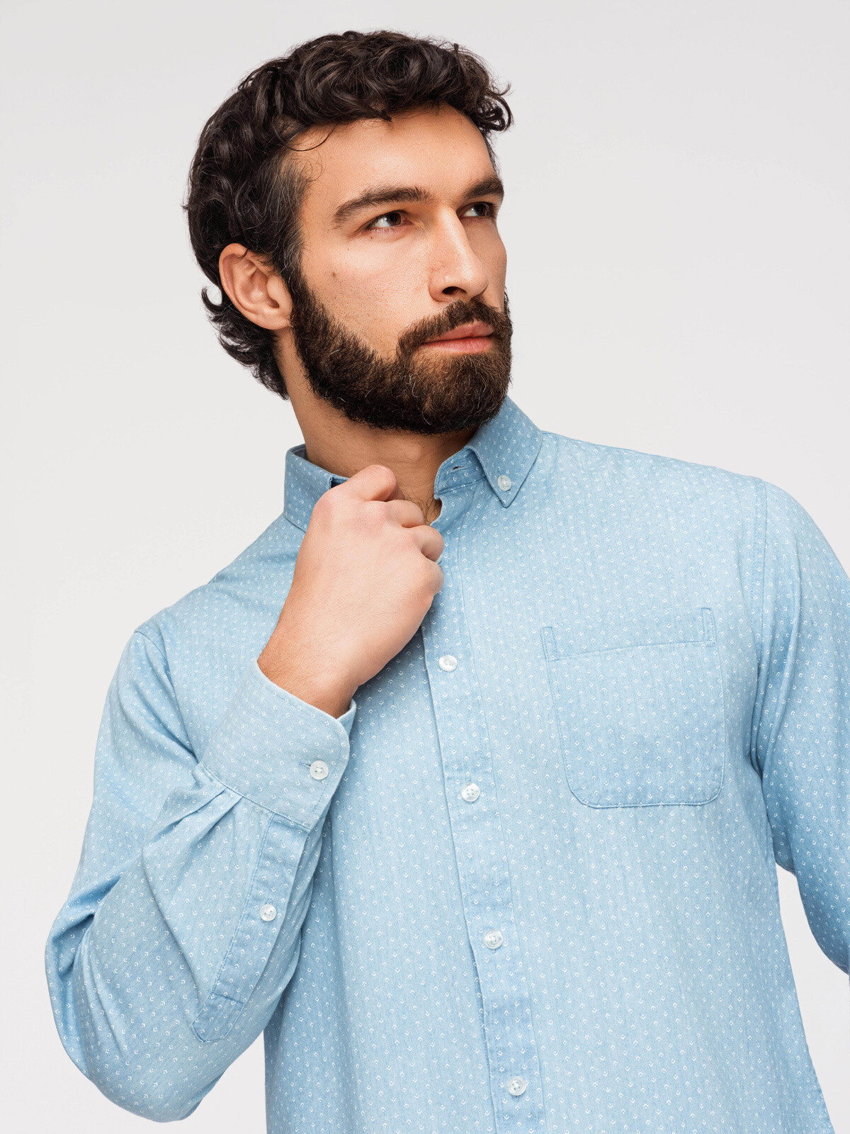 Ombre Men's cotton fine denim patterned shirt