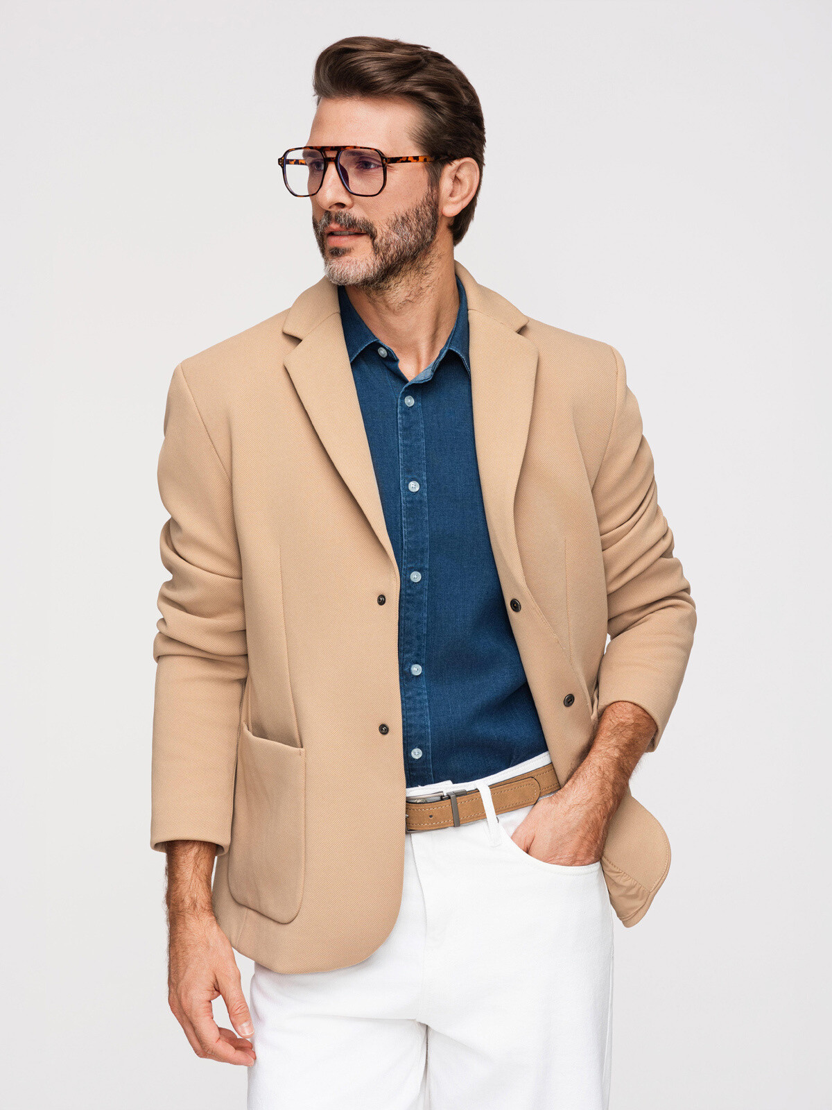 Ombre Men's structured jacket with high collar and hood