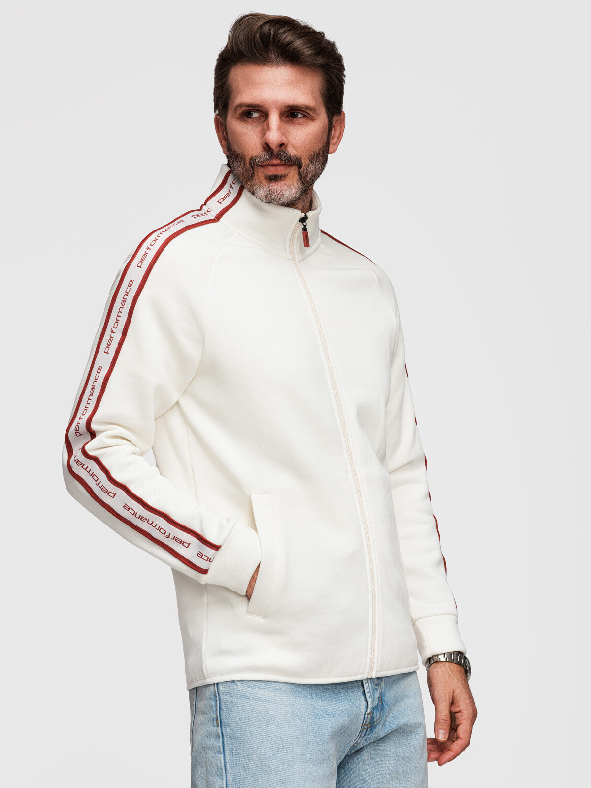 Ombre Men's stretch sweatshirt with contrasting piping and high collar
