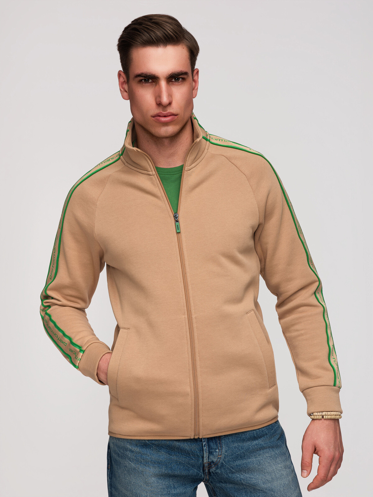 Ombre Men's zip-up sweatshirt with contrasting piping and high collar