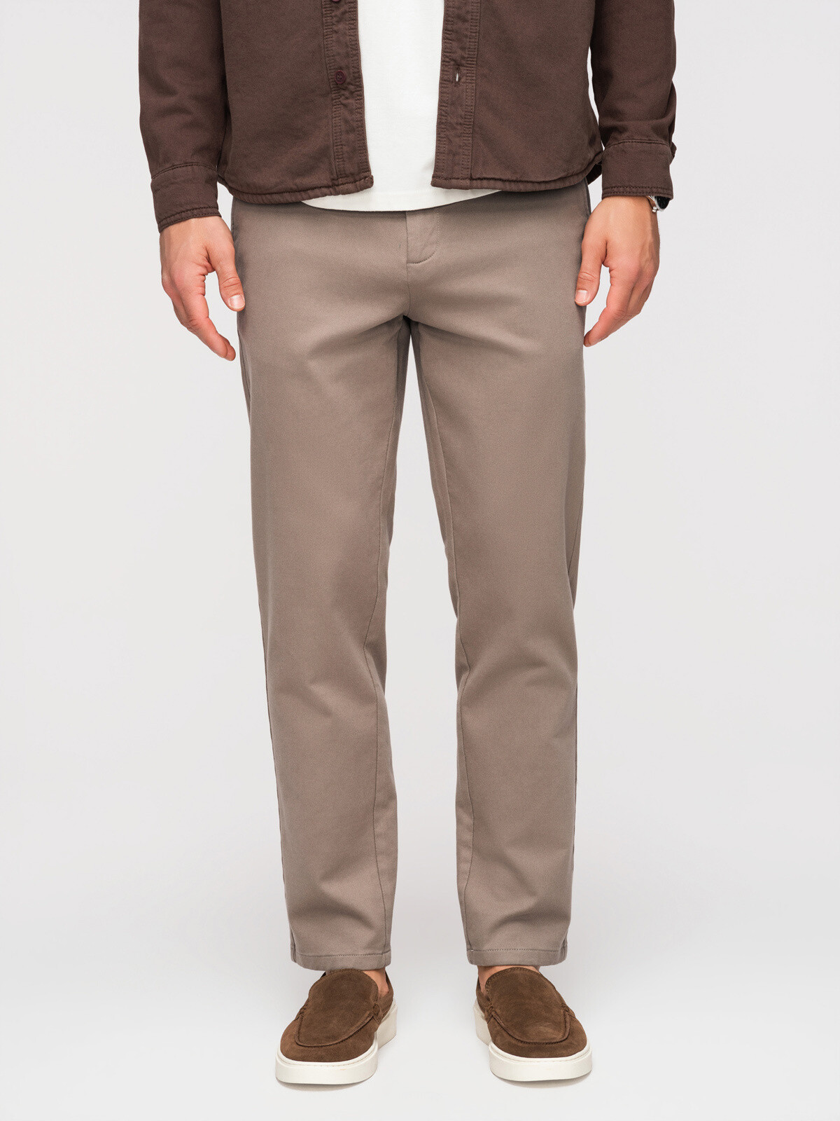 Ombre Men's SLIM FIT chino trousers with fine texture - ash