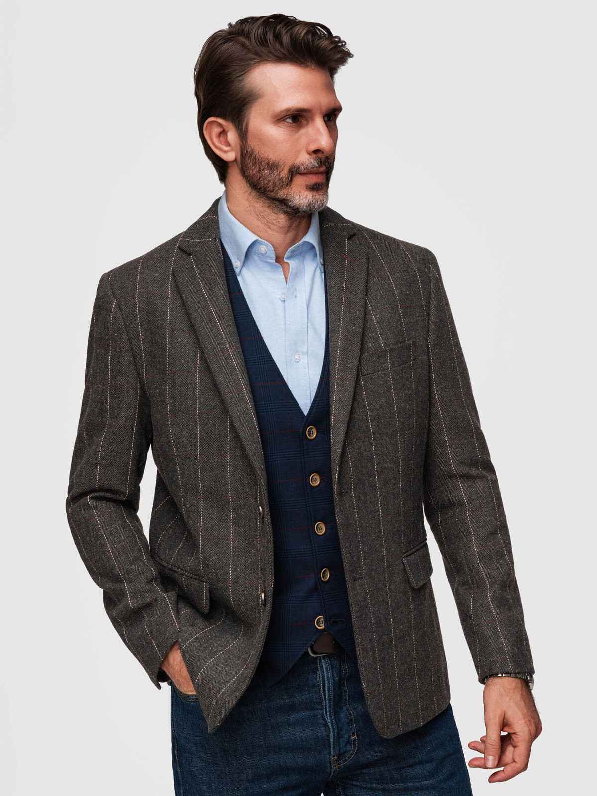 Ombre Men's elegant fine checked wool blend blazer