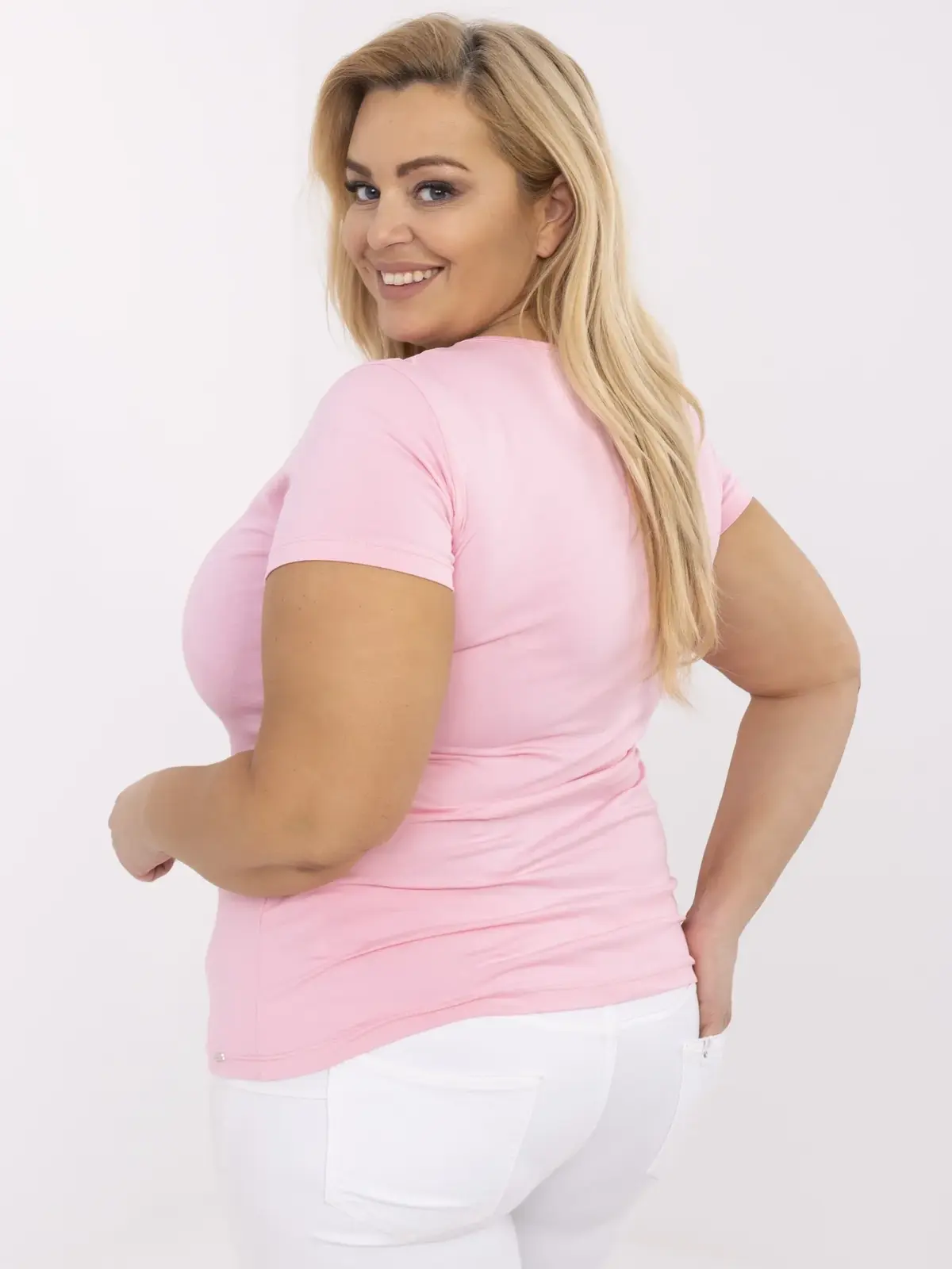 Svetloružové bavlnené tričko plus size