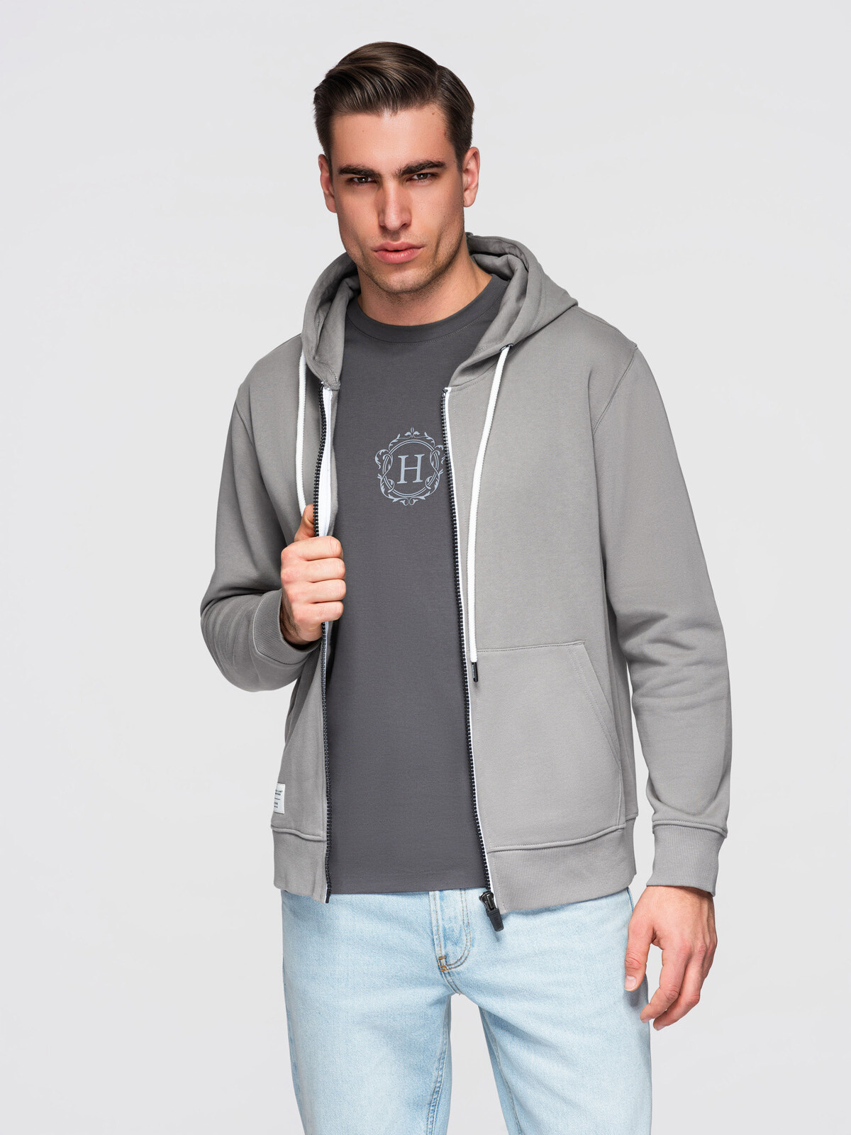 Ombre Men's BASIC cotton sweatshirt zip-up hoodie - grey