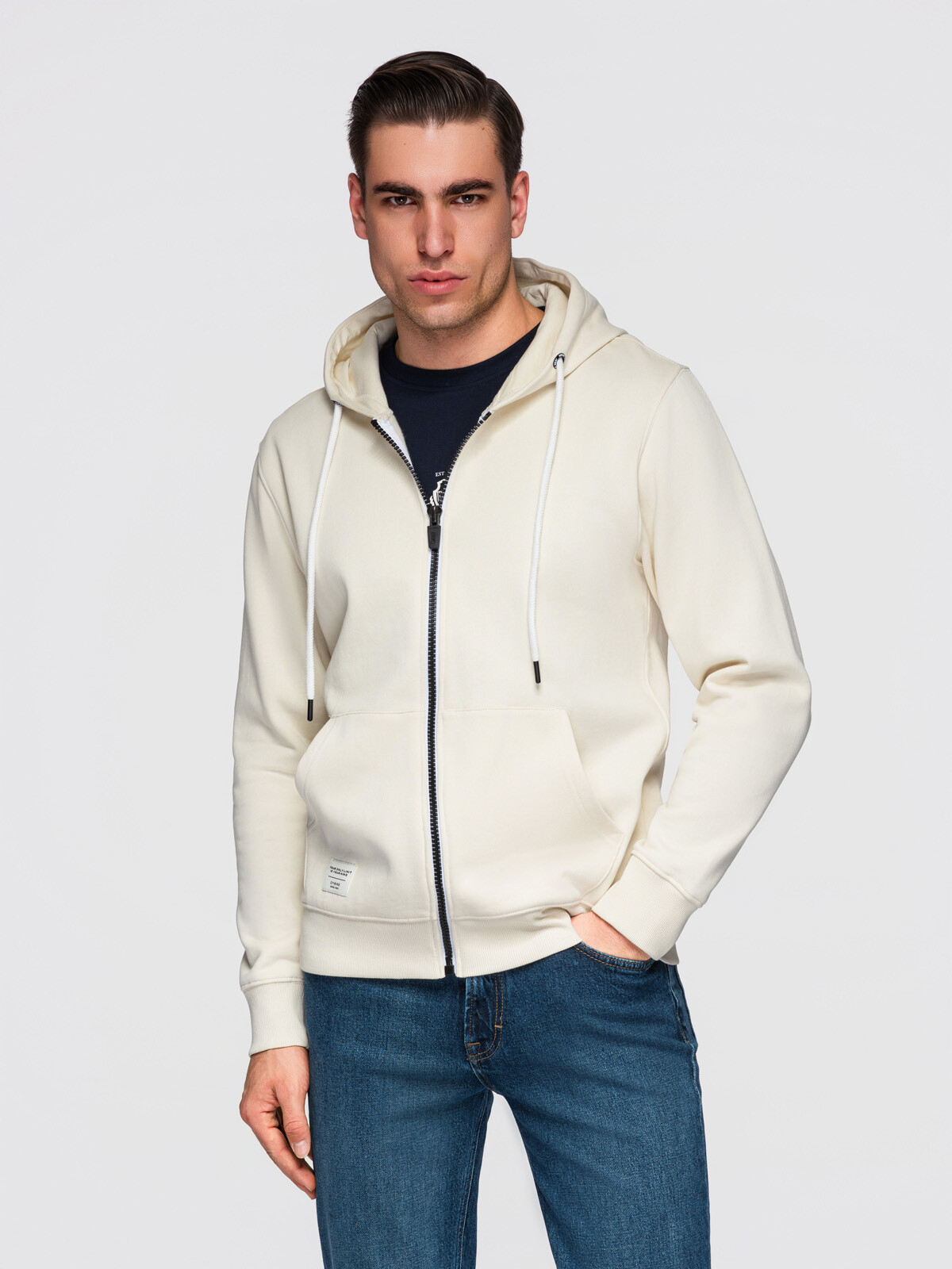 Ombre Men's BASIC cotton stretch hooded sweatshirt - cream