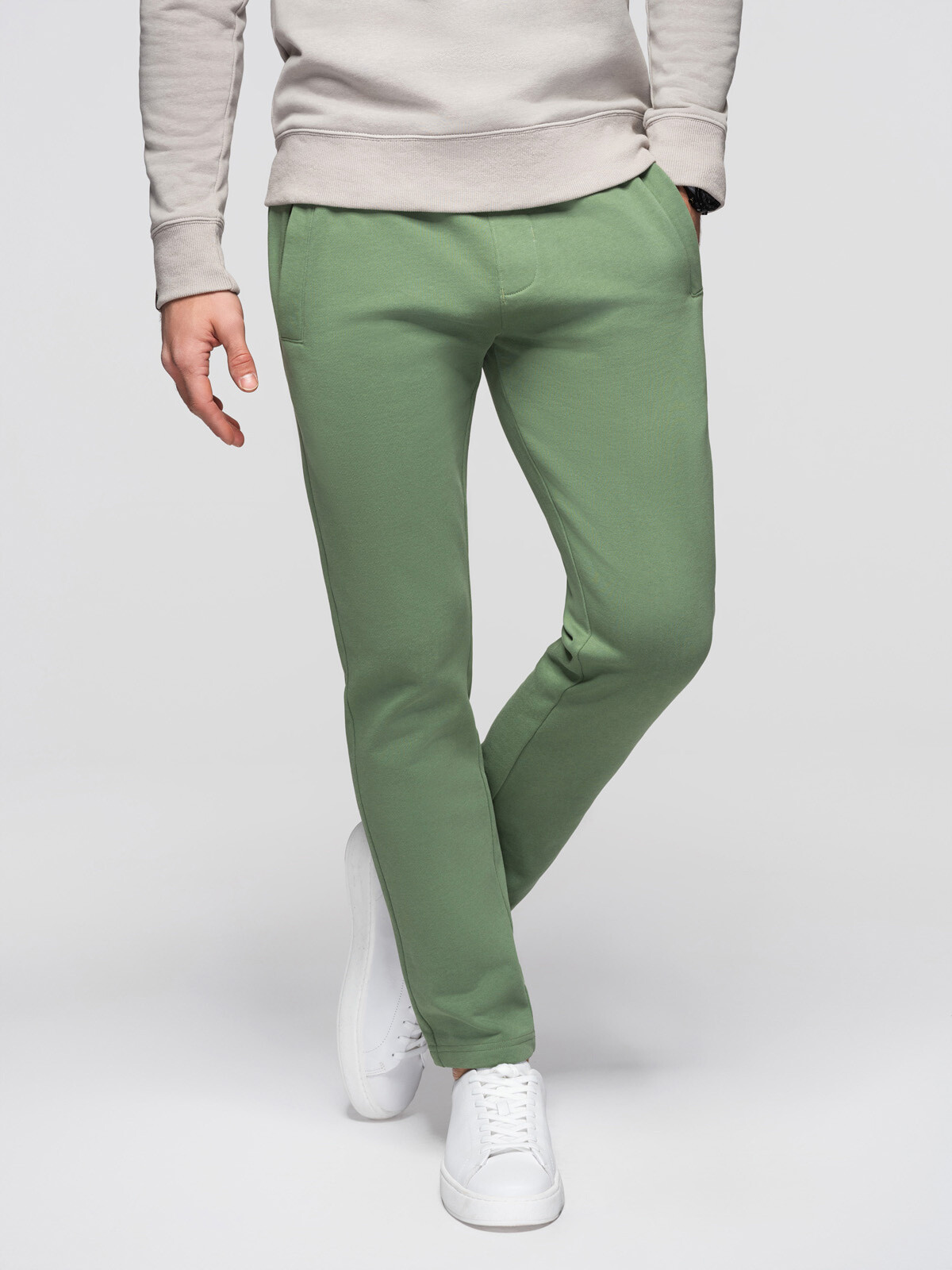 Ombre BASIC men's cotton sweatpants with unlined leg - green