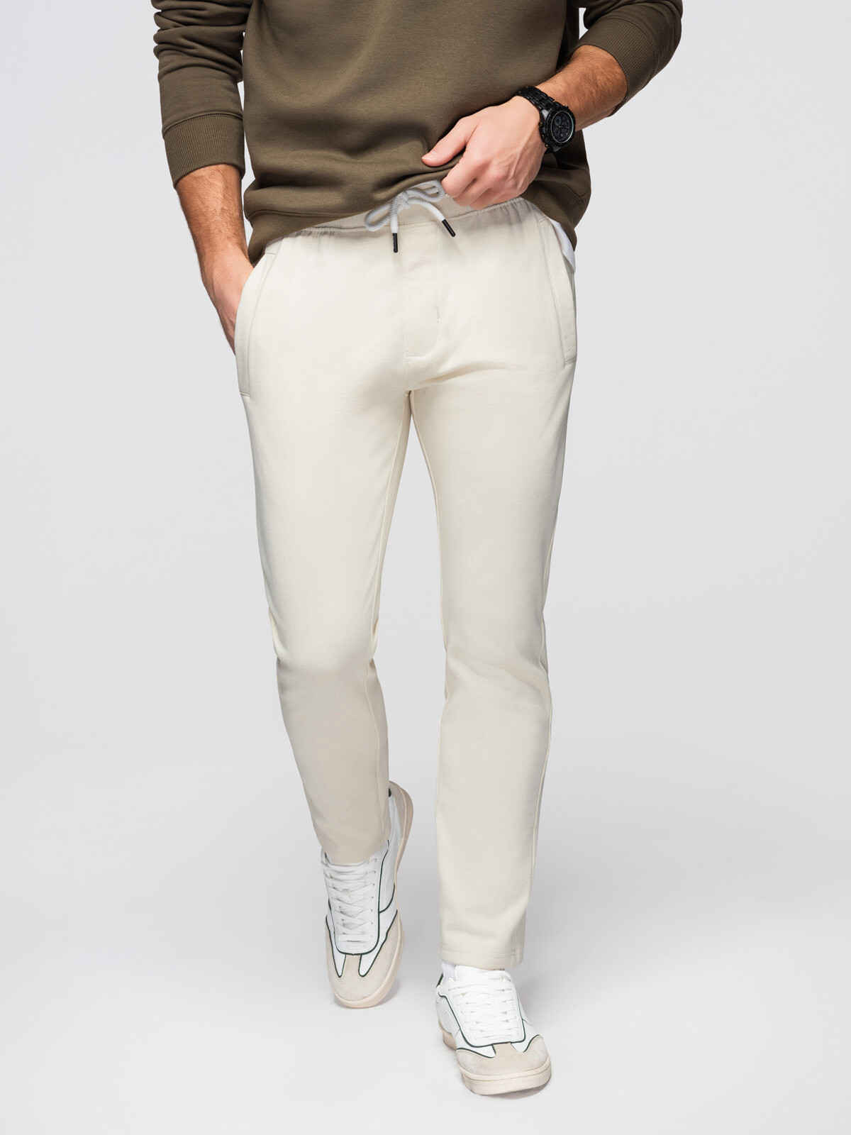 Ombre Men's BASIC cotton sweatpants with unlined leg - cream