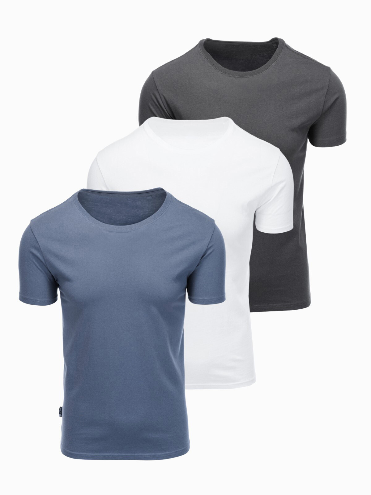 Ombre BASIC men's cotton round neck t-shirt set - white/graphite/blue denim