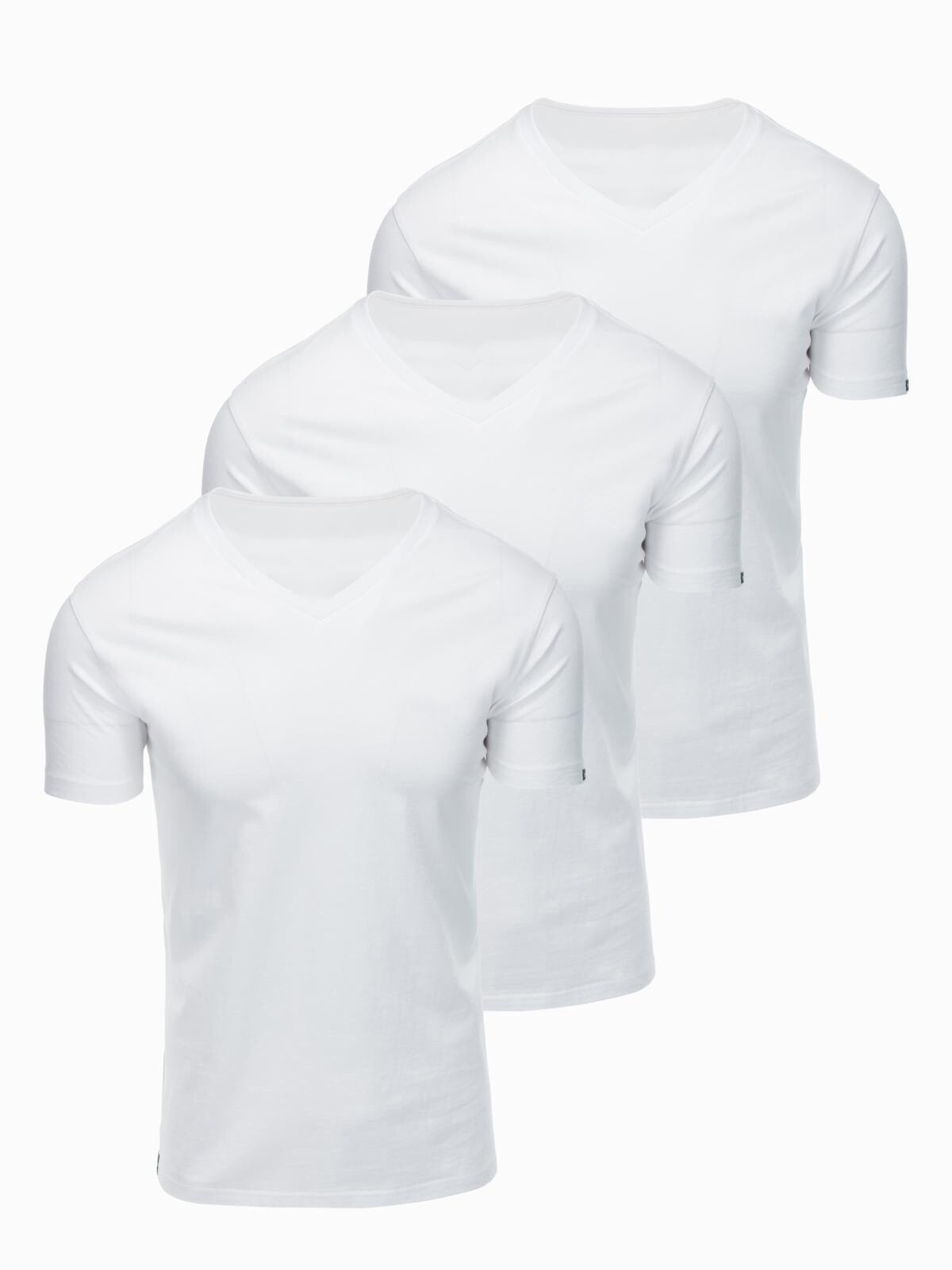 Ombre BASIC men's V-neck cotton T-shirt set - 3x white