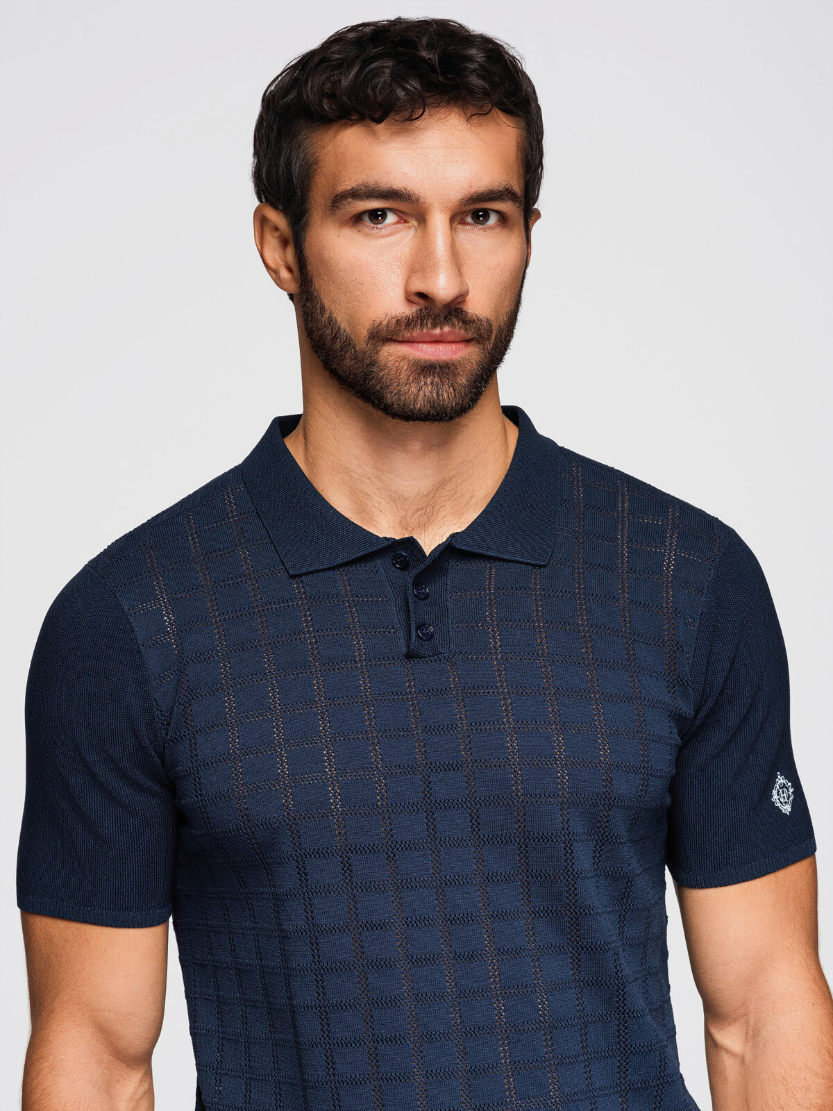 Ombre Men's viscose openwork polo shirt - navy blue