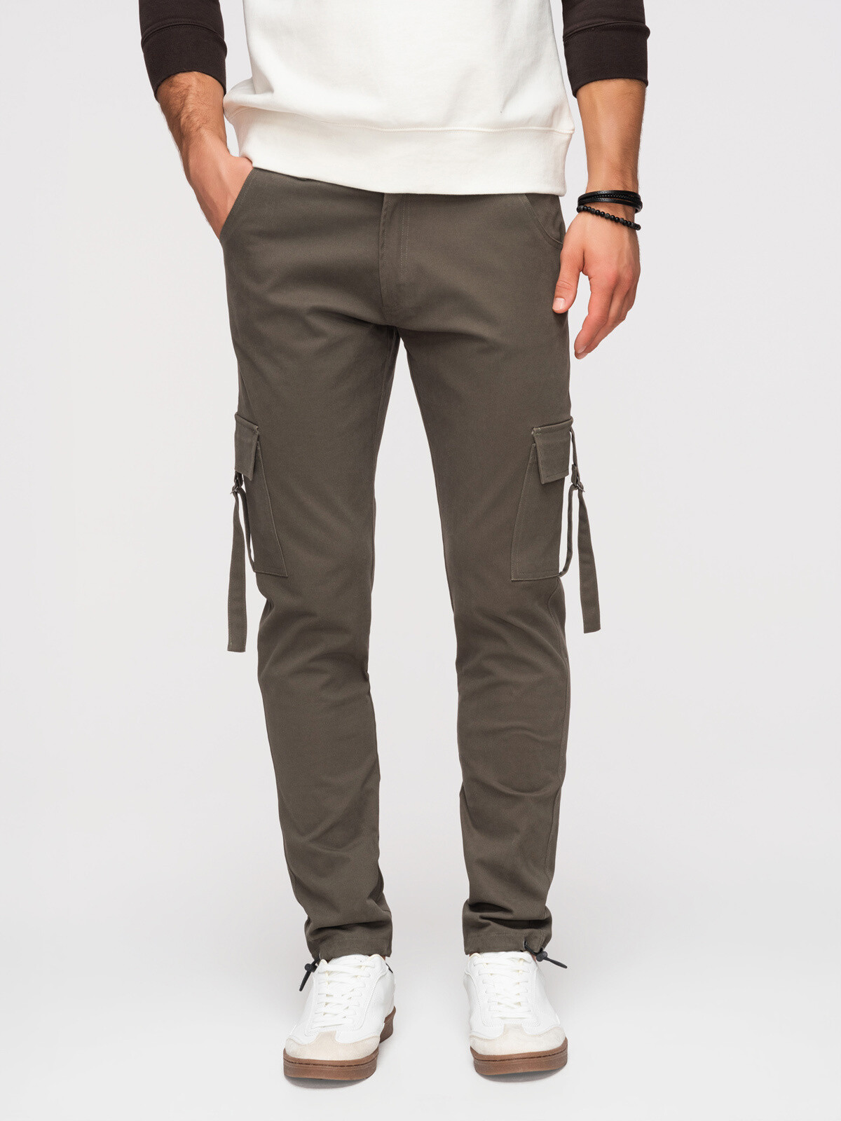 Ombre Men's straight leg cargo trousers with drawstring hem