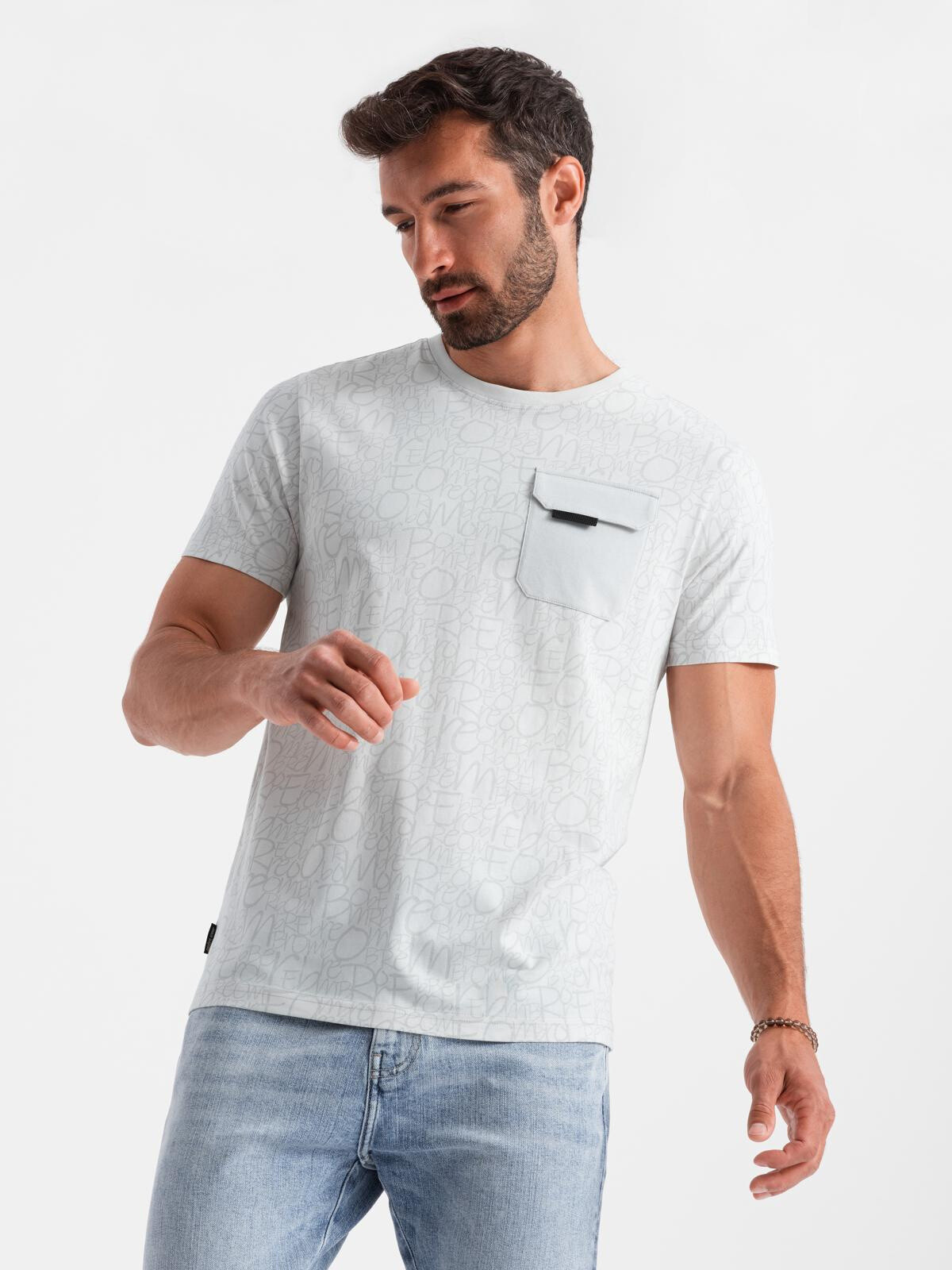 Ombre Men's cotton t-shirt with letter print and pocket