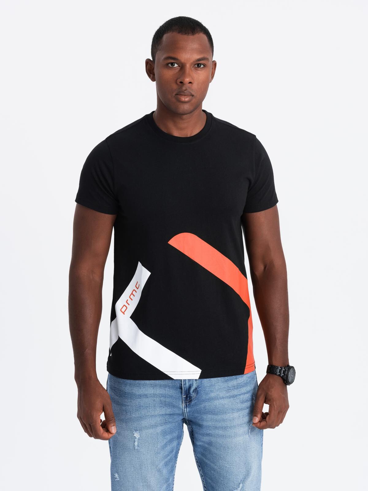 Ombre Men's cotton t-shirt with contrasting two-tone print - black