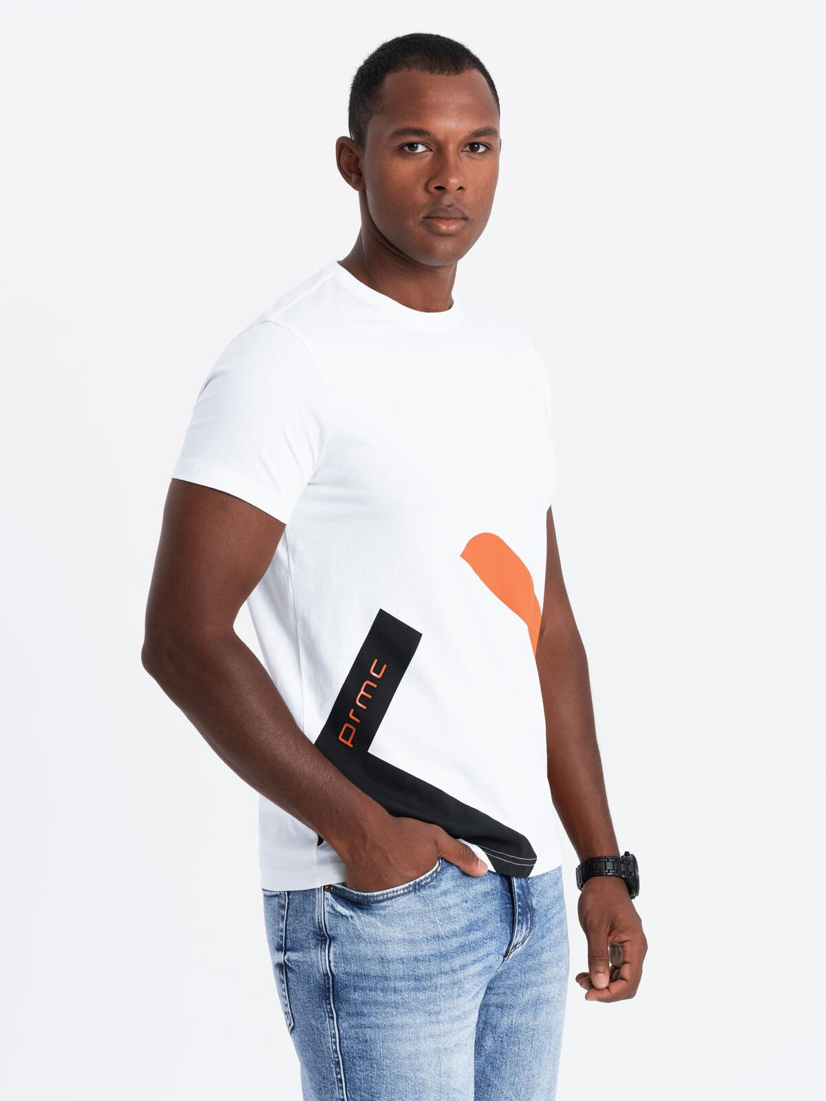 Ombre Men's cotton t-shirt with contrasting two-tone print - white