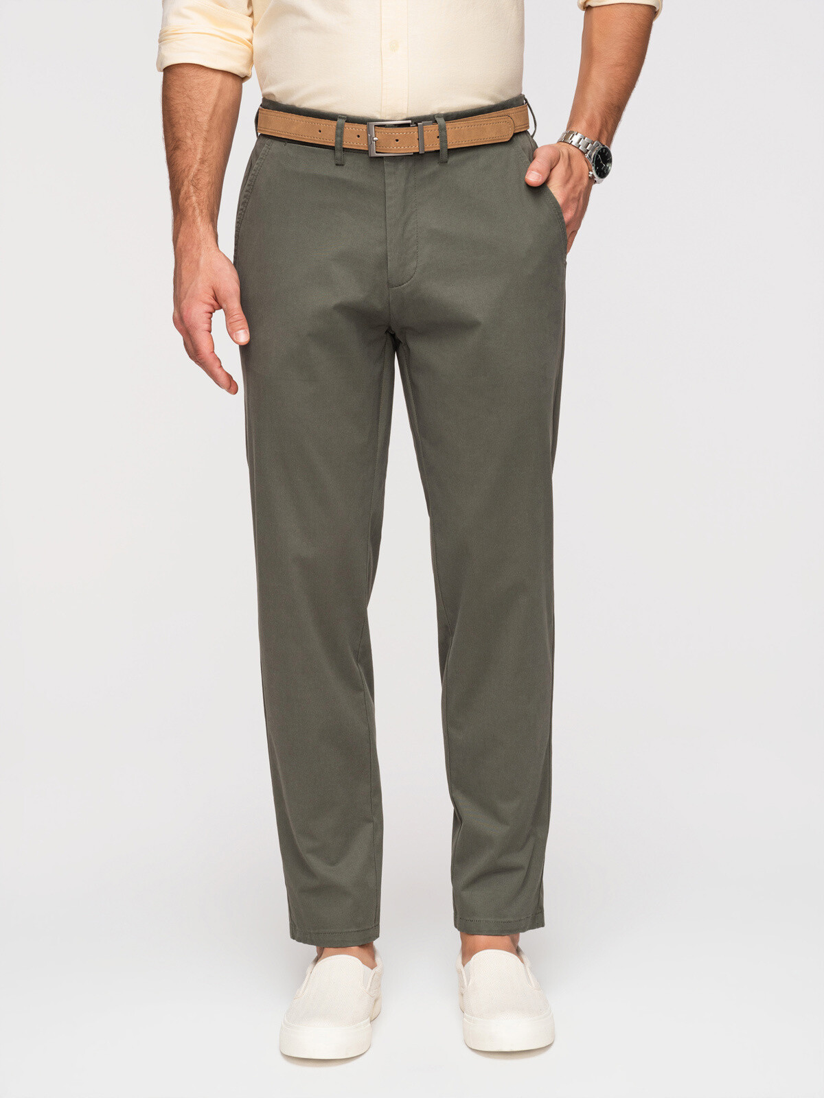 Ombre Men's uniform chino REGULAR FIT trousers - khaki