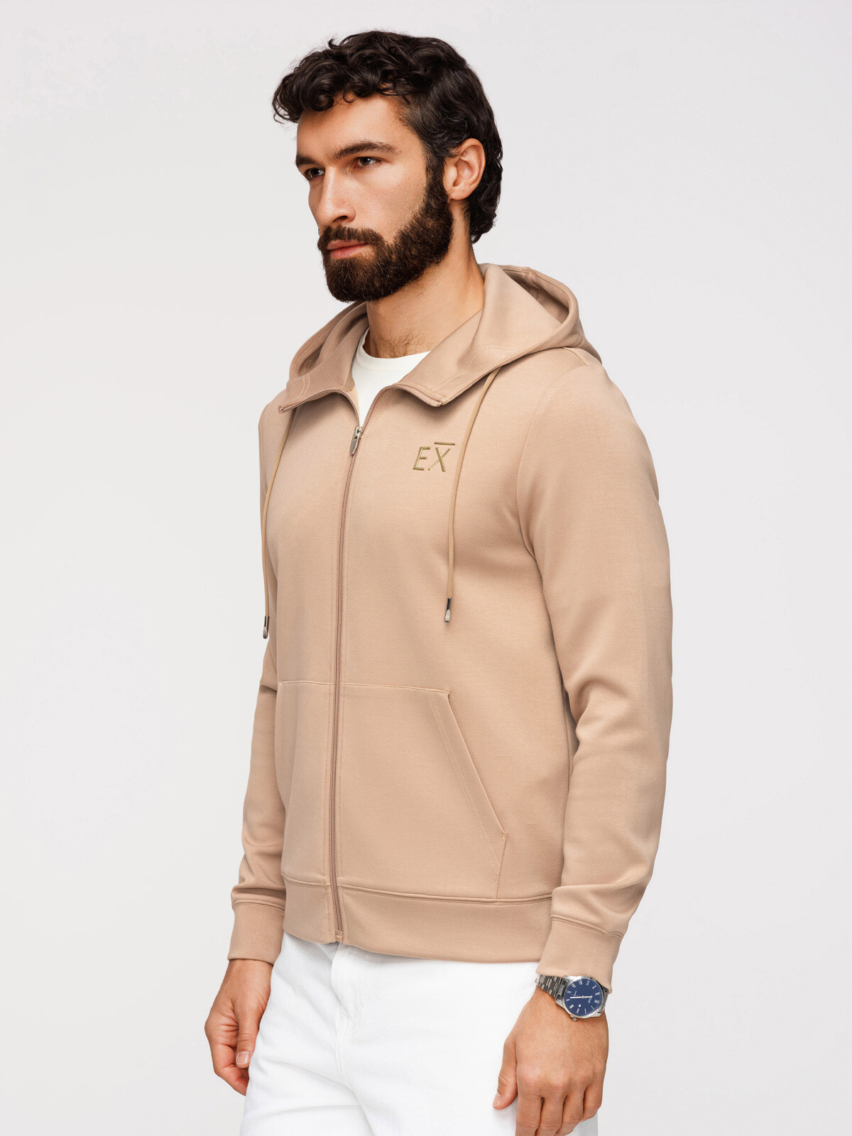 Ombre Unbuttoned men's smooth knit hoodie - beige