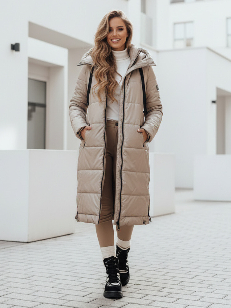 Dámska prechodná bunda ORVITA prešívaná s kapucňou béžová FashionStreet TY5026 M