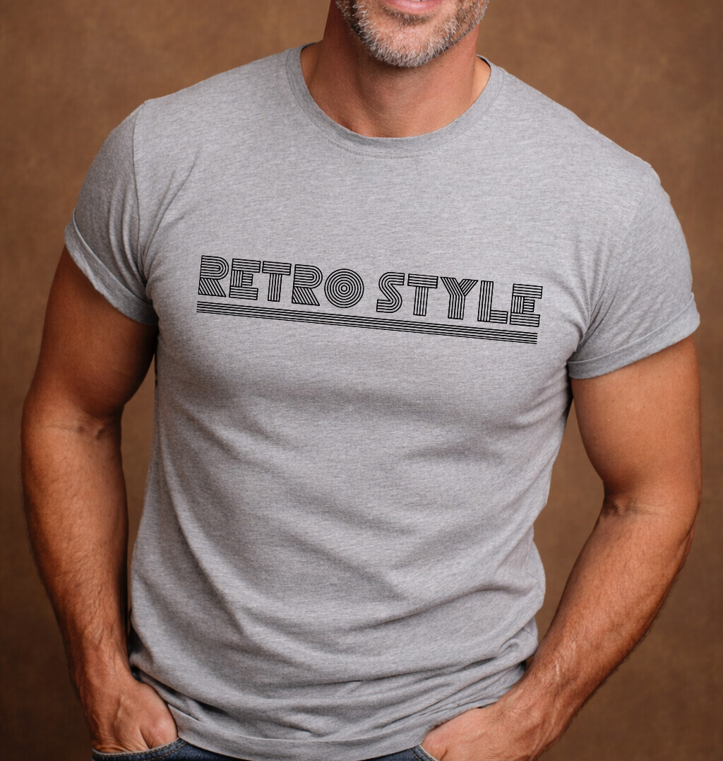 Pánské bavlněné tričko s potiskem - RETRO STYLE - šedé  M