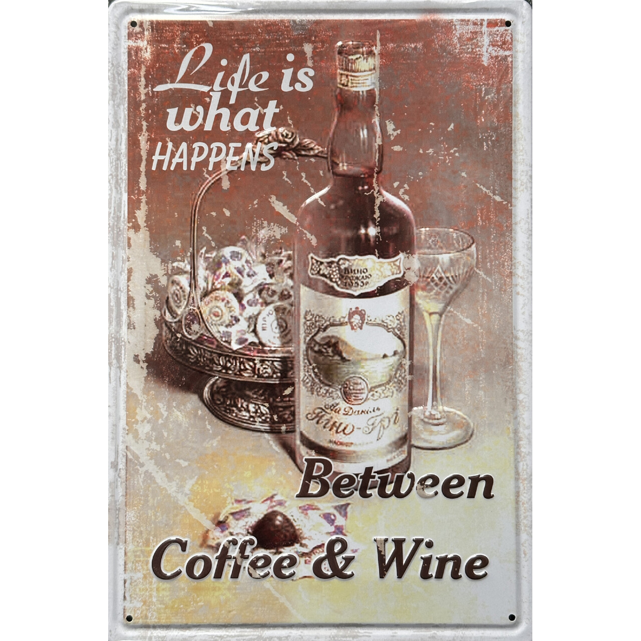 Ceduľa plechová Legal Life Coffee and Wine 30x20cm - farebná