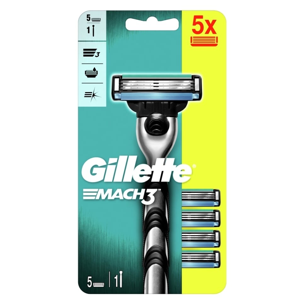 GILLETTE Mach3 Holiaci strojček + Náhradná hlavica 5 ks, poškodený obal
