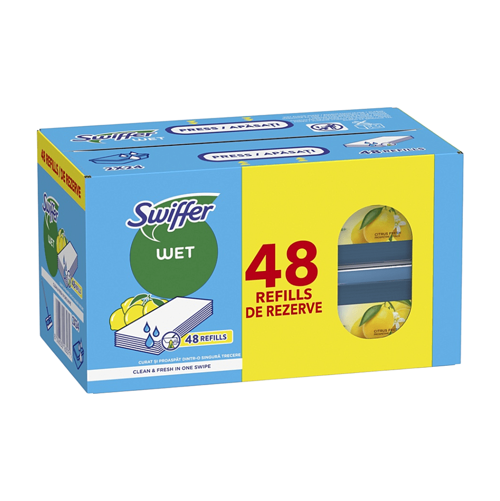 SWIFFER Vlhčené utierky na podlahu Citrus Fresh 48 kusov, poškodený obal