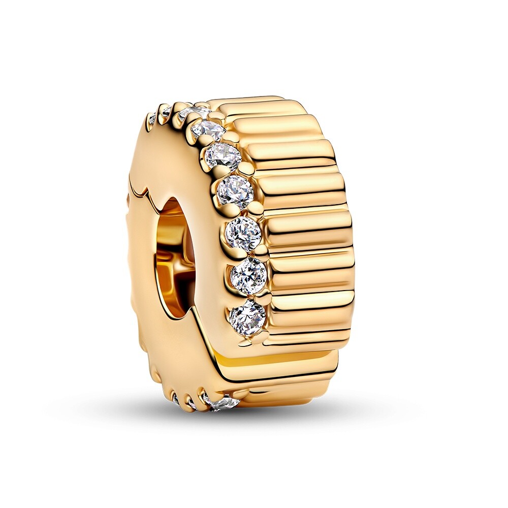 Pandora Pozlátená klipová korálka so zirkónmi Shine Moments 764078C01