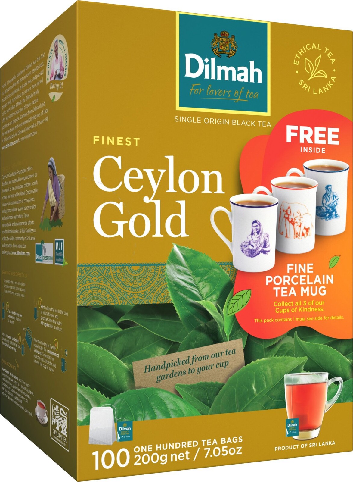 Dilmah Čaj čierny Ceylon Gold 100× 2 g + hrnček